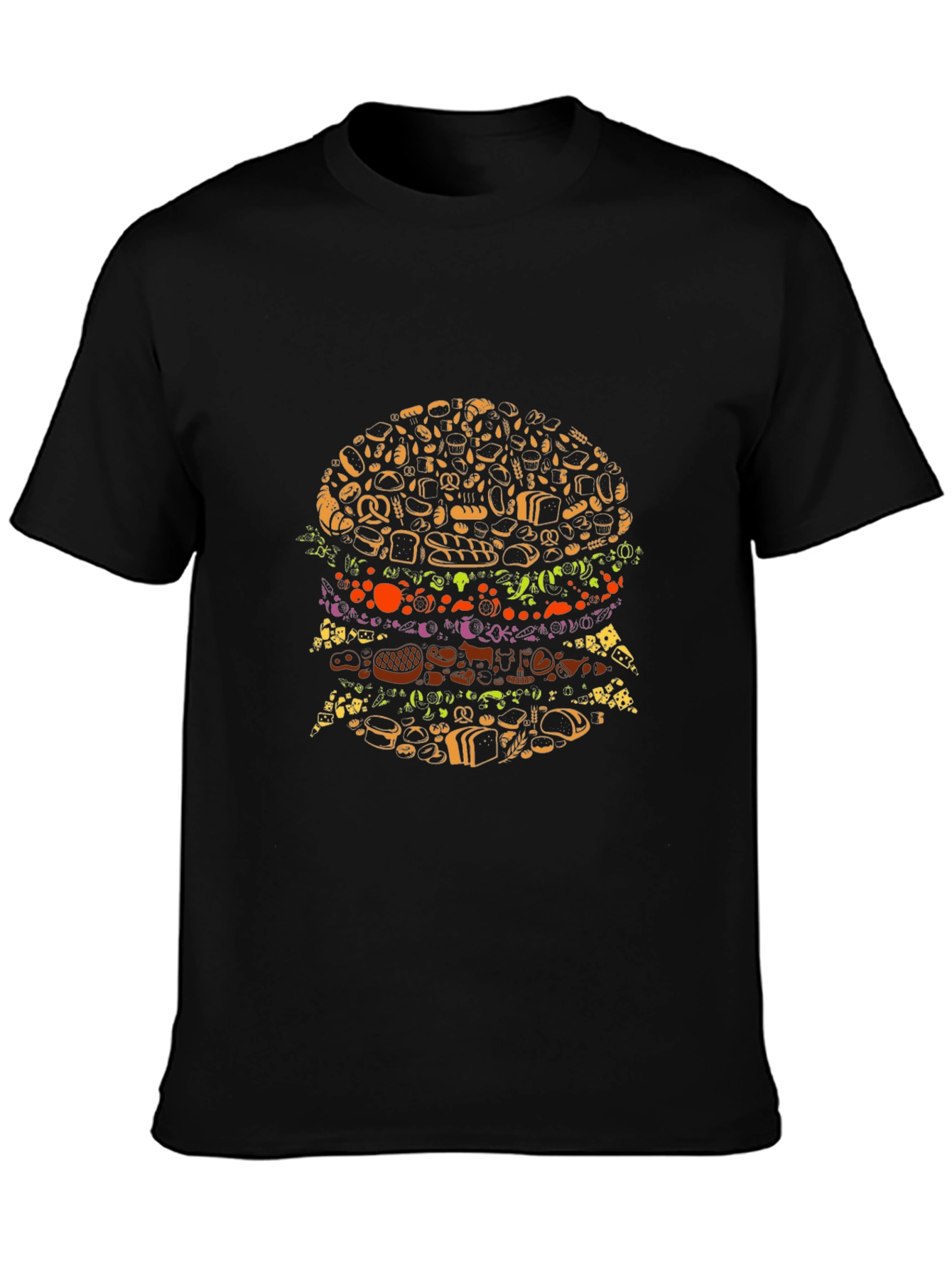 Novelty Food Burger Graphic Black T-Shirt