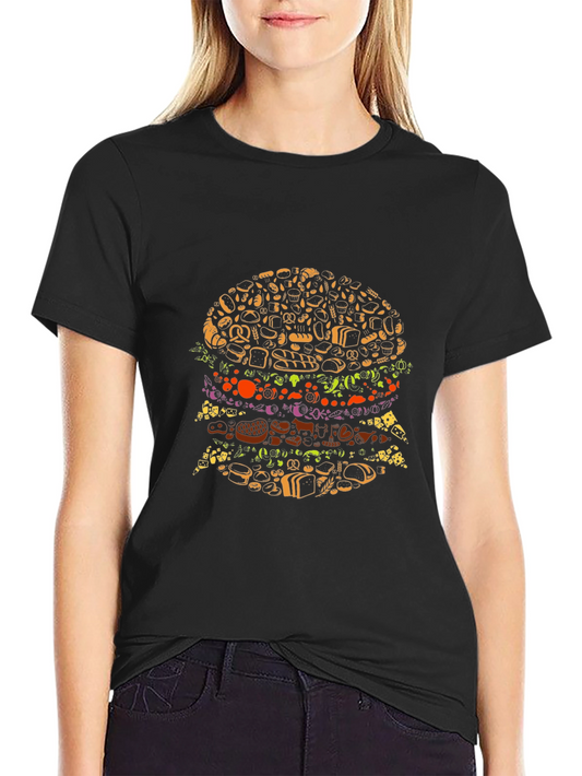 Novelty Food Burger Graphic Black T-Shirt