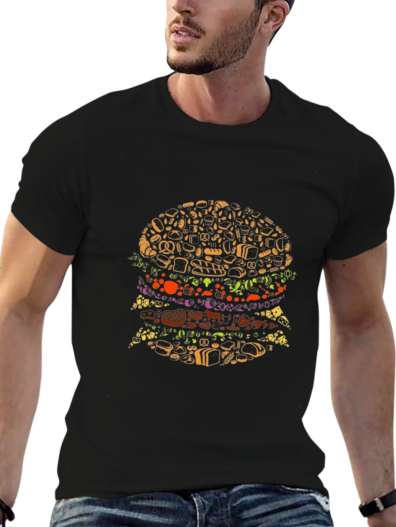 Novelty Food Burger Graphic Black T-Shirt