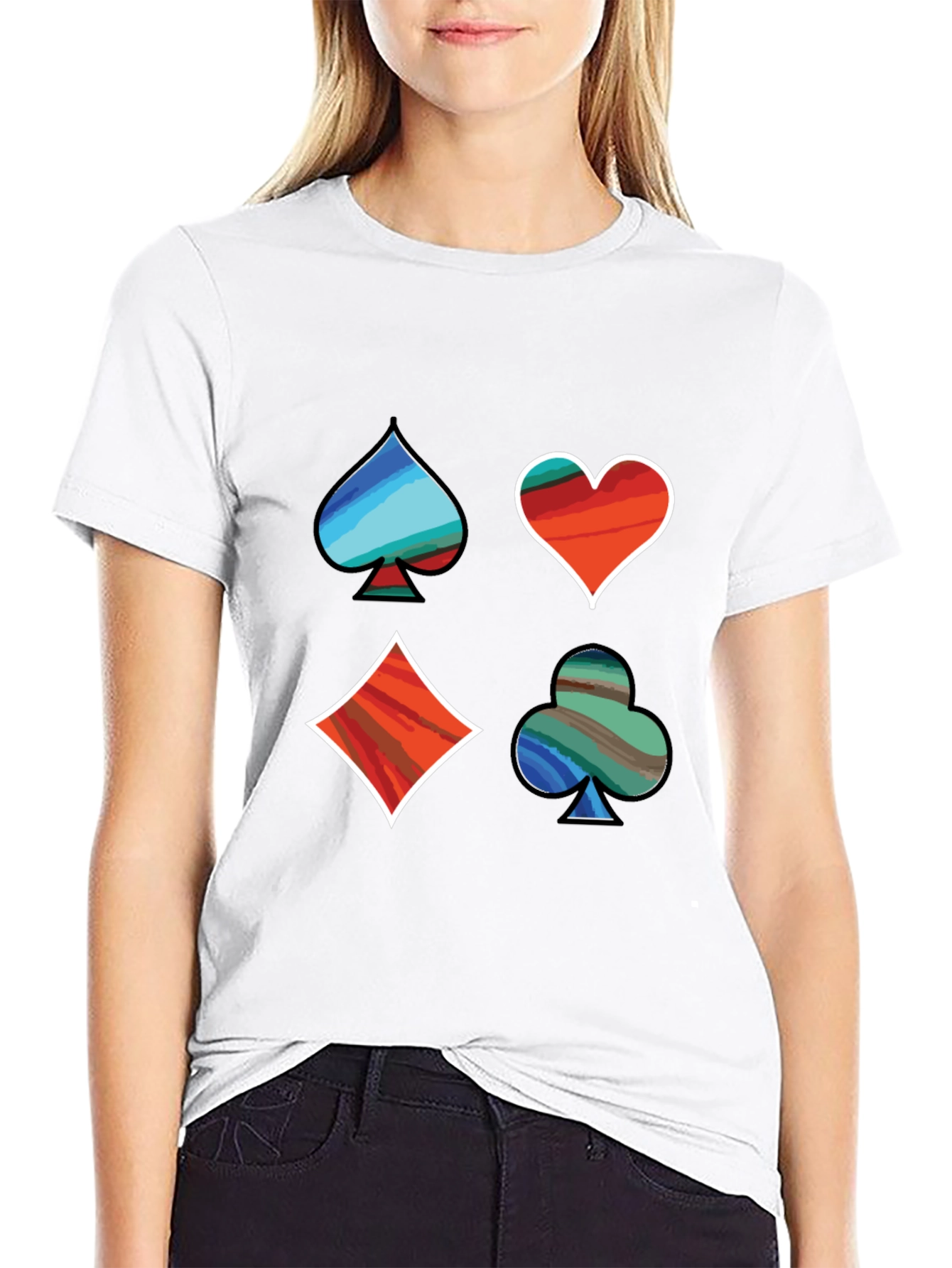 Suits Me Well T-Shirt: Artistic Card Symbols Graphic Tee
