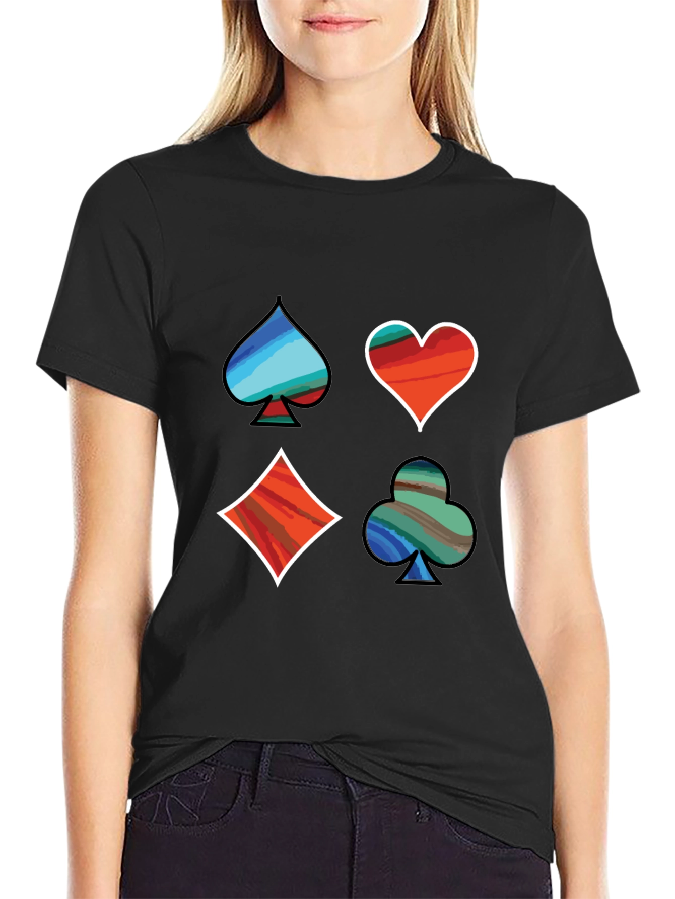 Suits Me Well T-Shirt: Artistic Card Symbols Graphic Tee