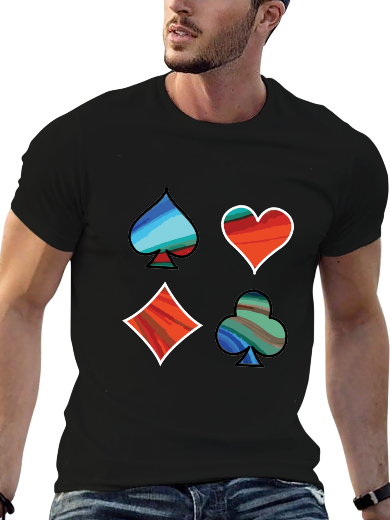 Suits Me Well T-Shirt: Artistic Card Symbols Graphic Tee