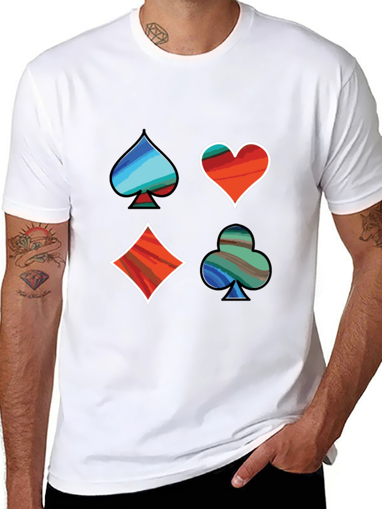 Suits Me Well T-Shirt: Artistic Card Symbols Graphic Tee