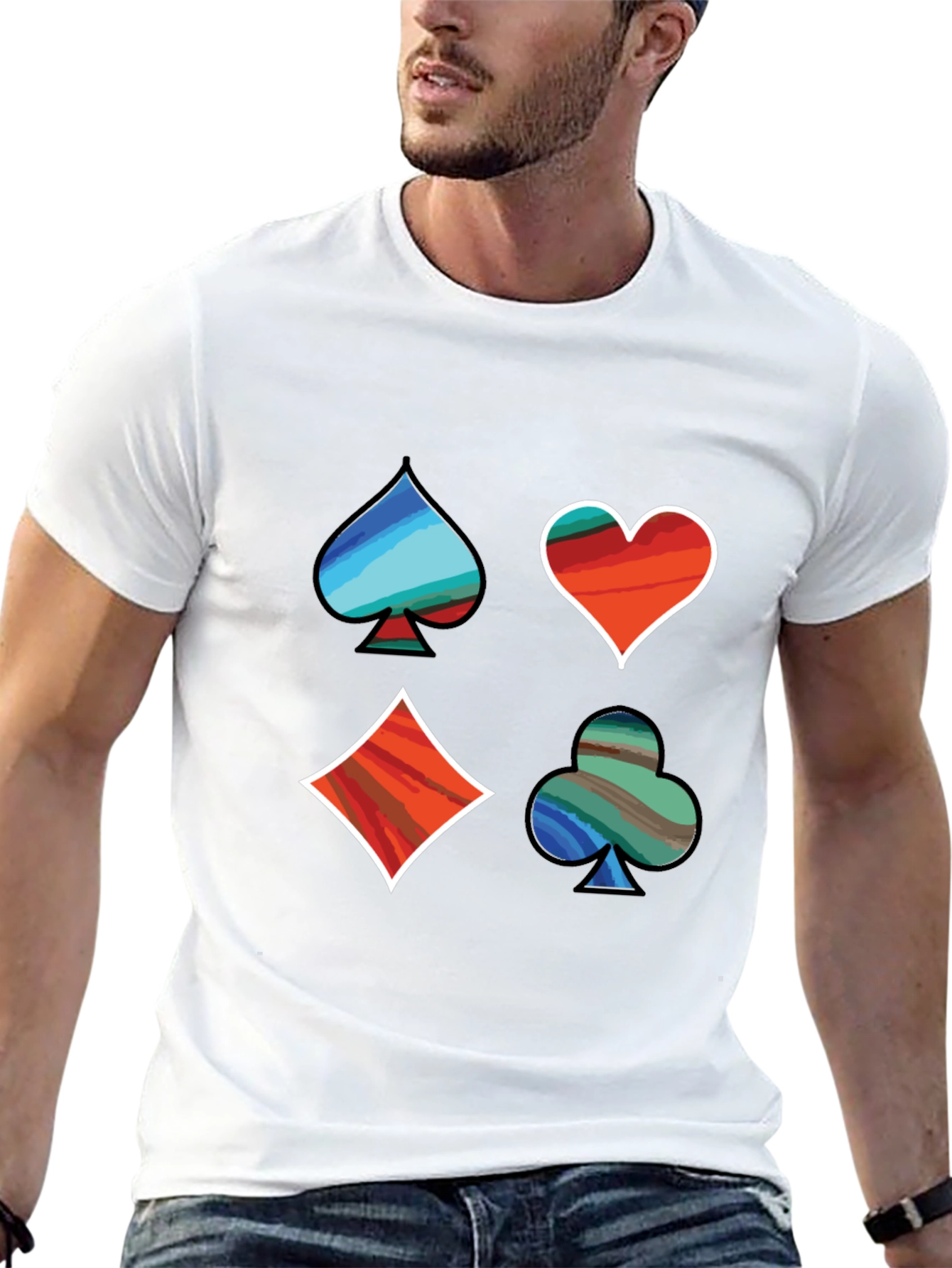 Suits Me Well T-Shirt: Artistic Card Symbols Graphic Tee