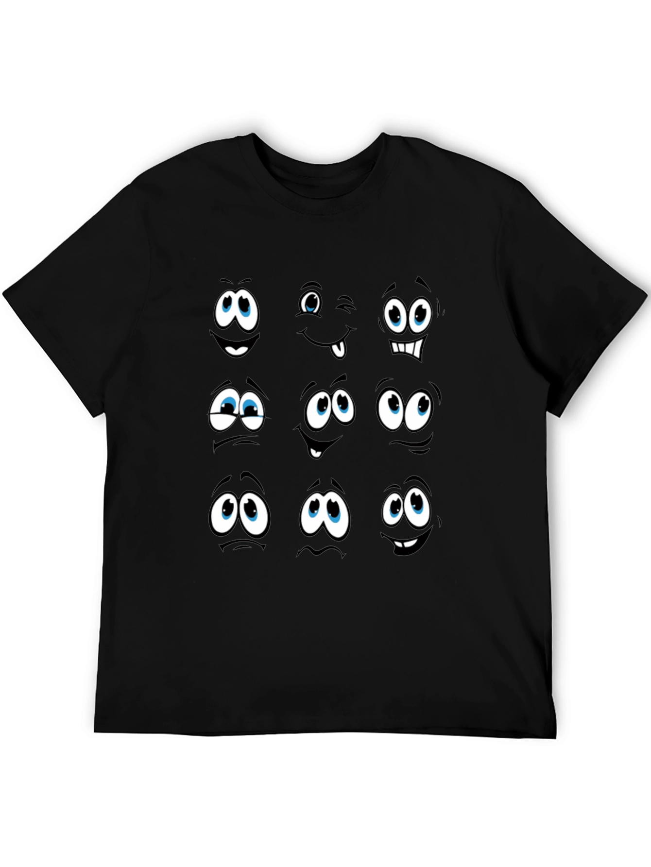 Funny Cartoon Faces Black Graphic Tee
