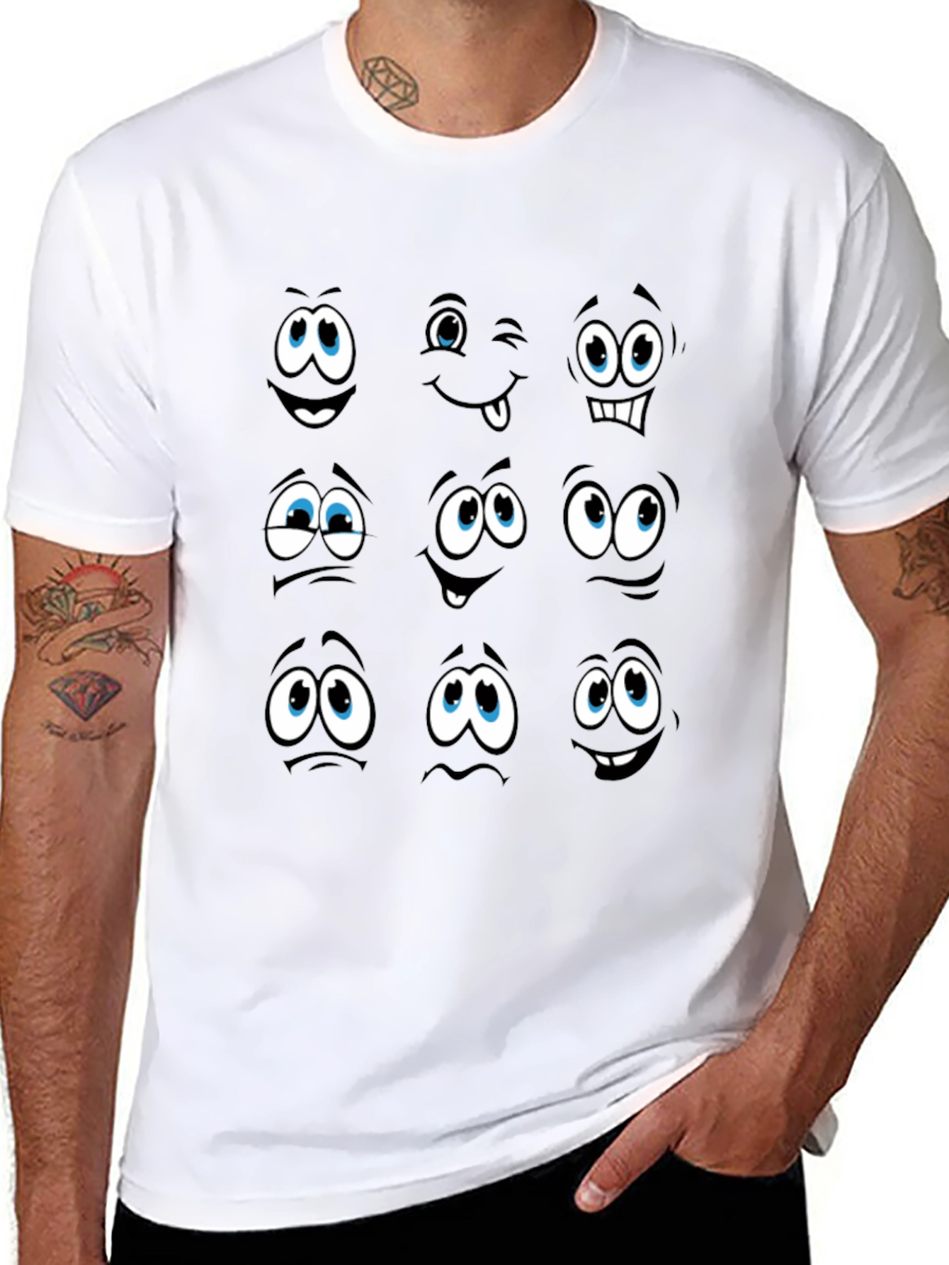 Funny Cartoon Faces Black Graphic Tee
