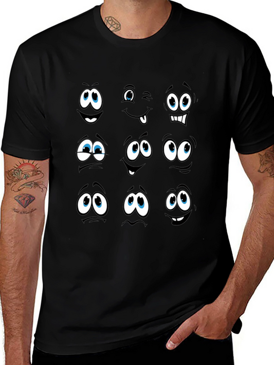 Funny Cartoon Faces Black Graphic Tee