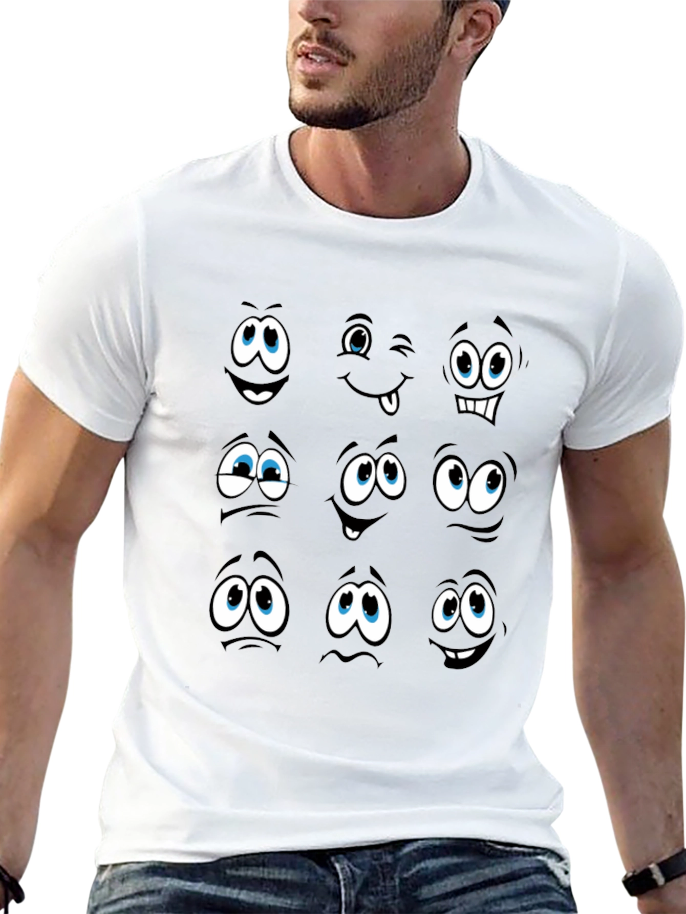Funny Cartoon Faces Black Graphic Tee