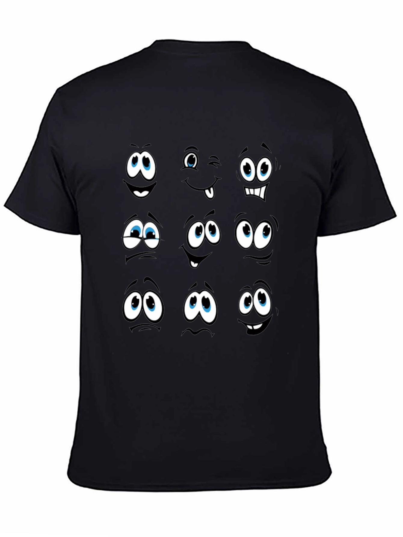 Funny Cartoon Faces Black Graphic Tee