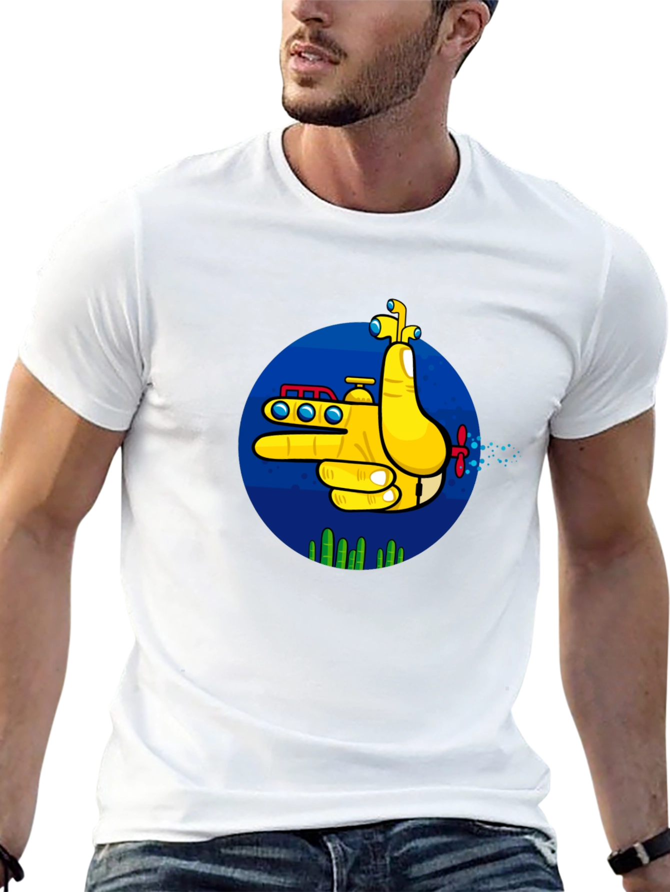 Yellow Submarine Finger Gun Graphic Tee - Unique Design