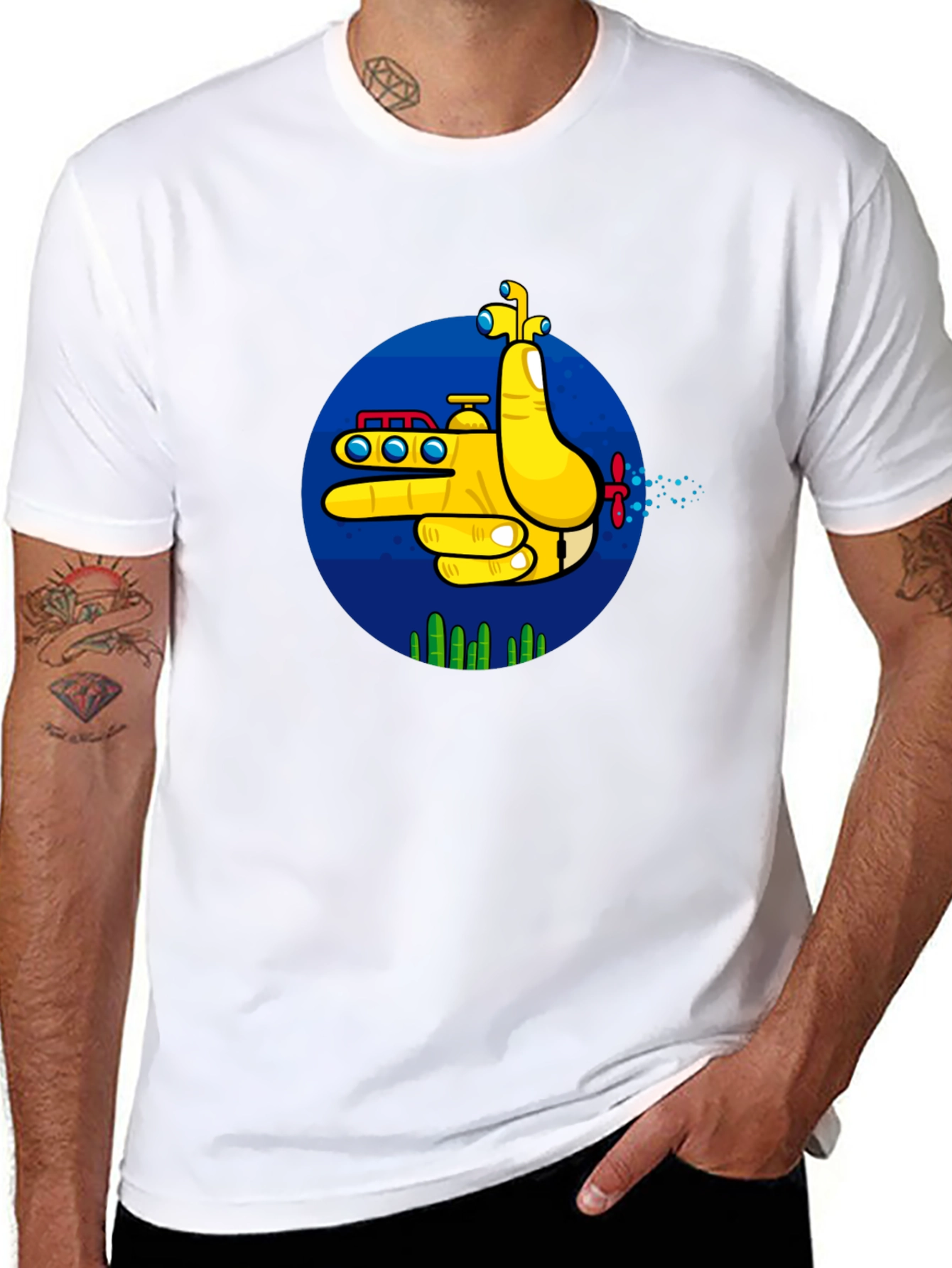 Yellow Submarine Finger Gun Graphic Tee - Unique Design