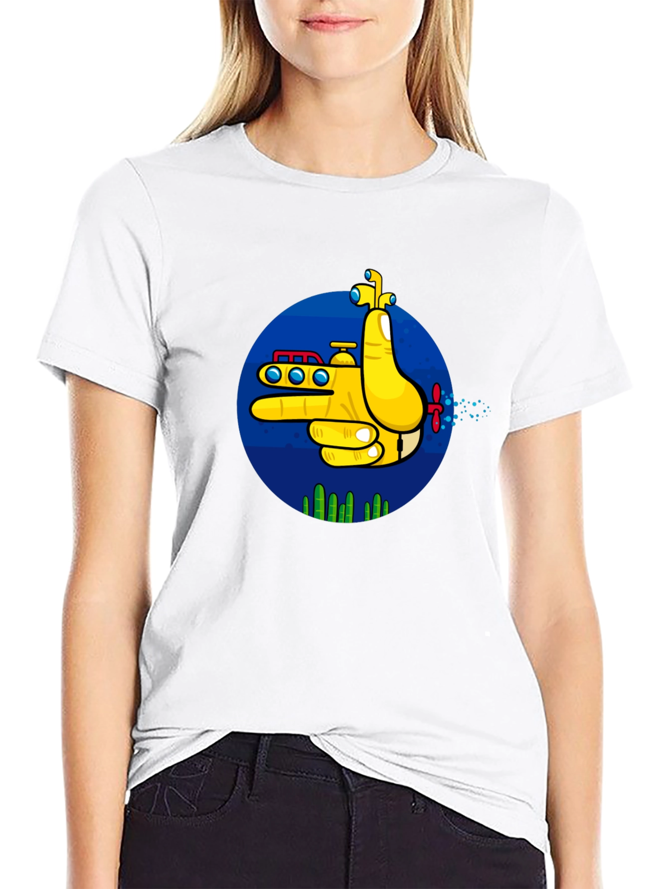 Yellow Submarine Finger Gun Graphic Tee - Unique Design