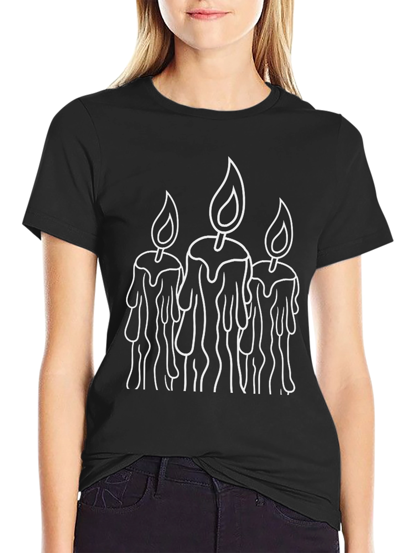 Candle Graphic Tee - Black Cotton Casual Wear