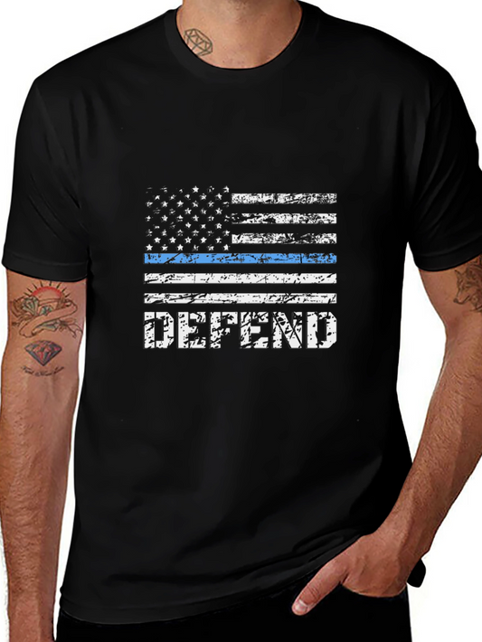 Defend Blue Line Flag T-Shirt - Black