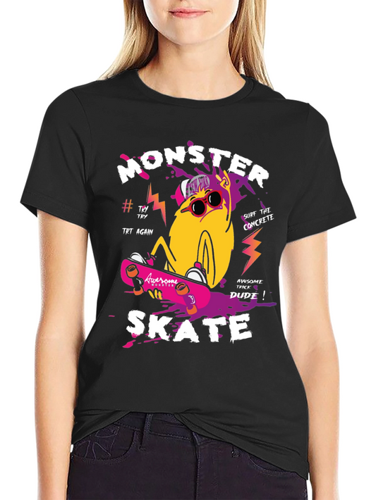 Monster Skate Graphic Print Black T-Shirt