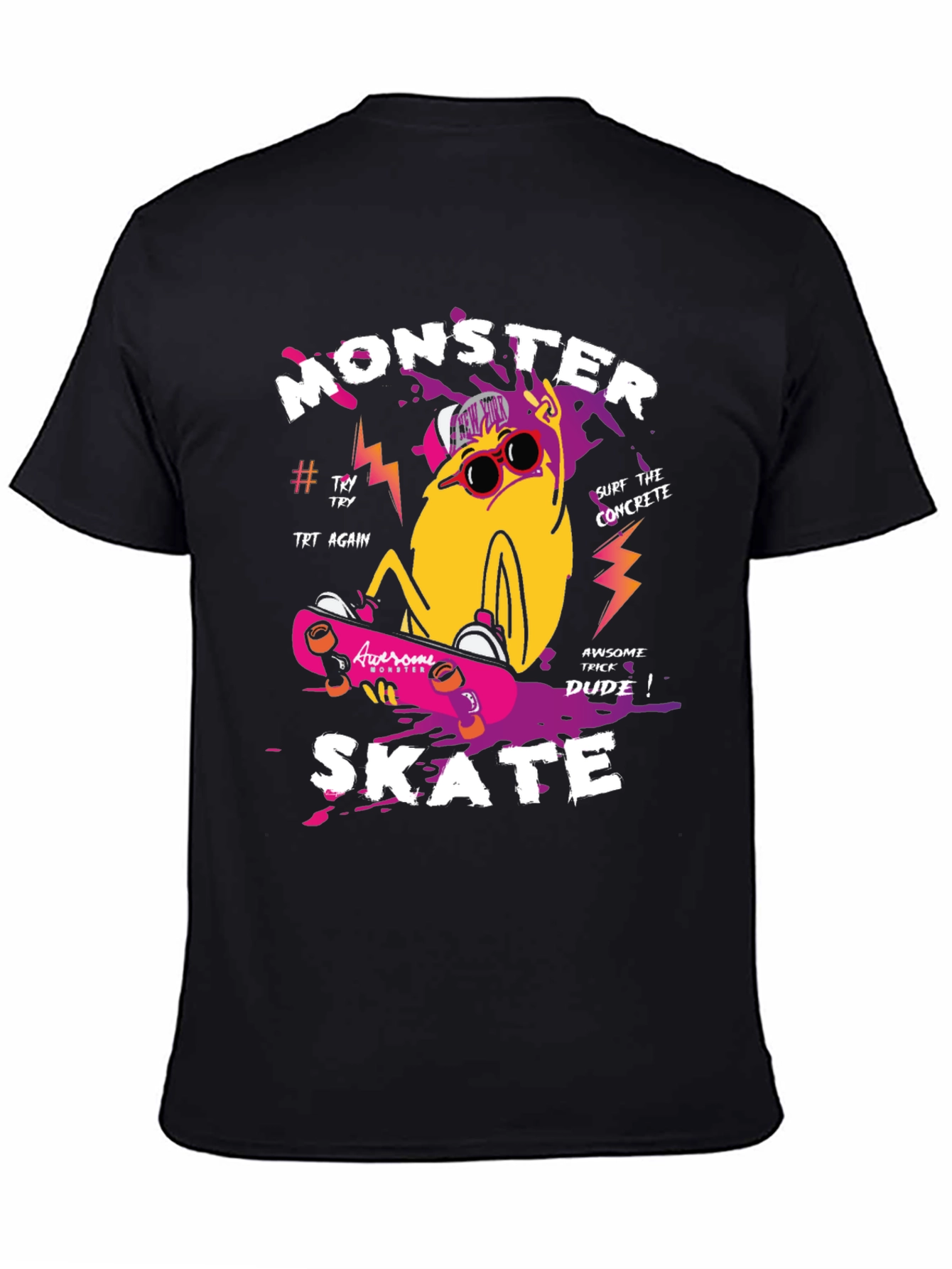 Monster Skate Graphic Print Black T-Shirt