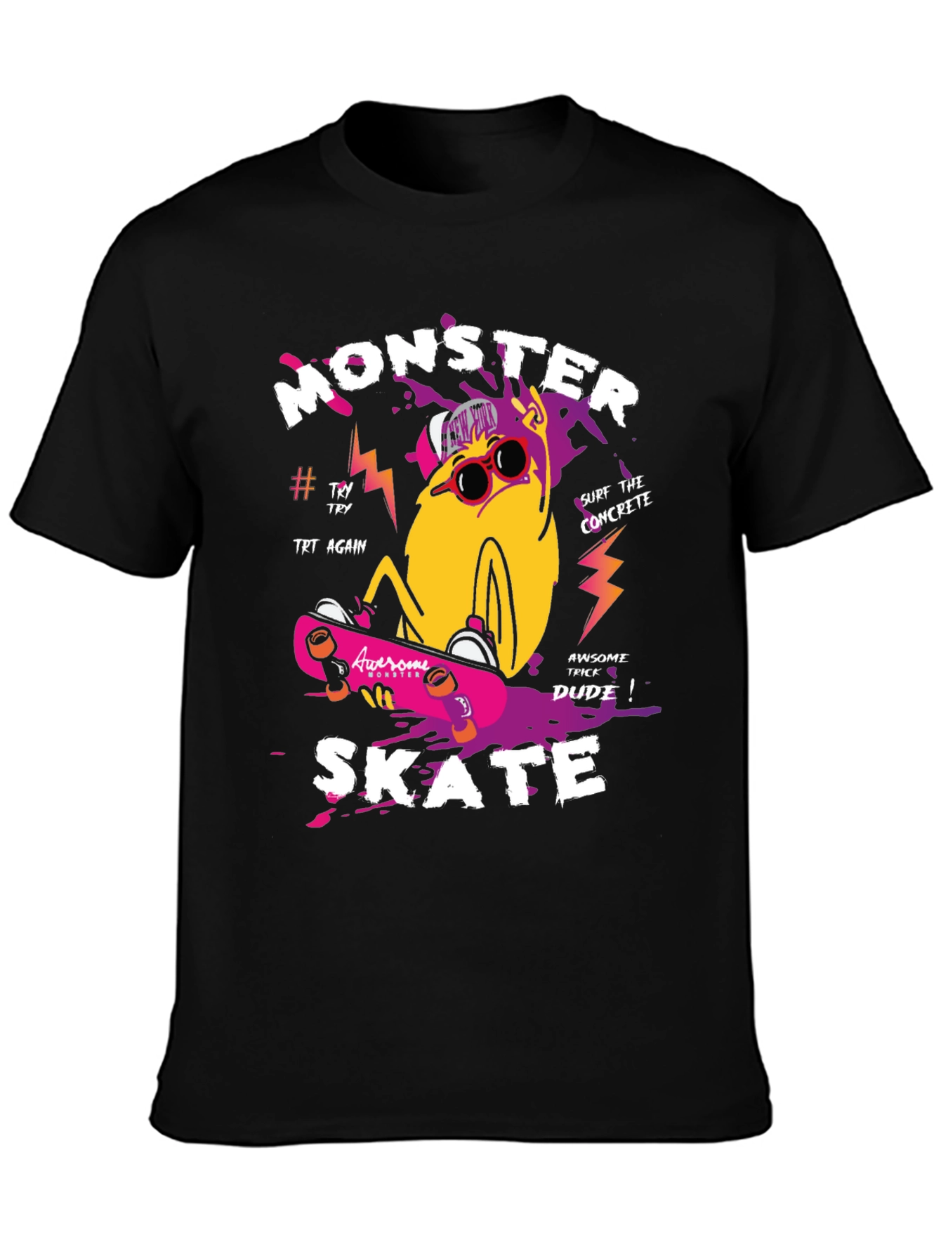 Monster Skate Graphic Print Black T-Shirt