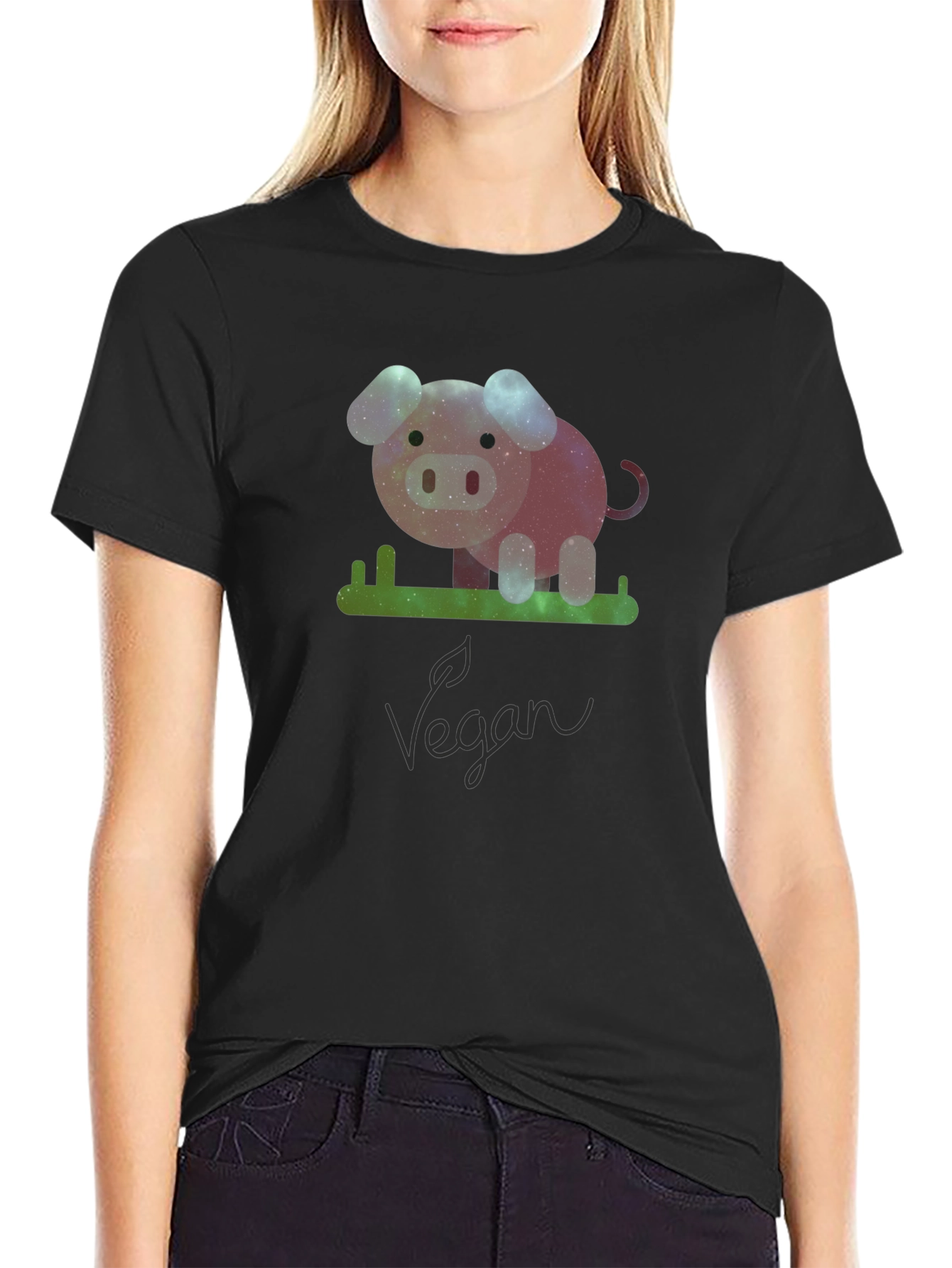 Vegan Galaxy Pig Graphic T-Shirt