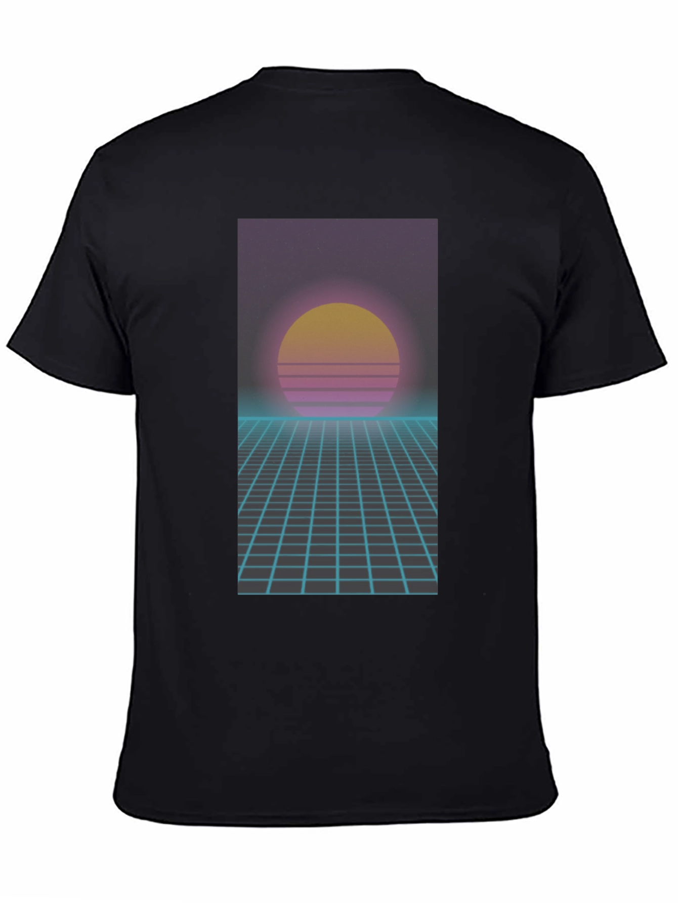 Retro Synthwave T-Shirt - 80s Sunset Grid