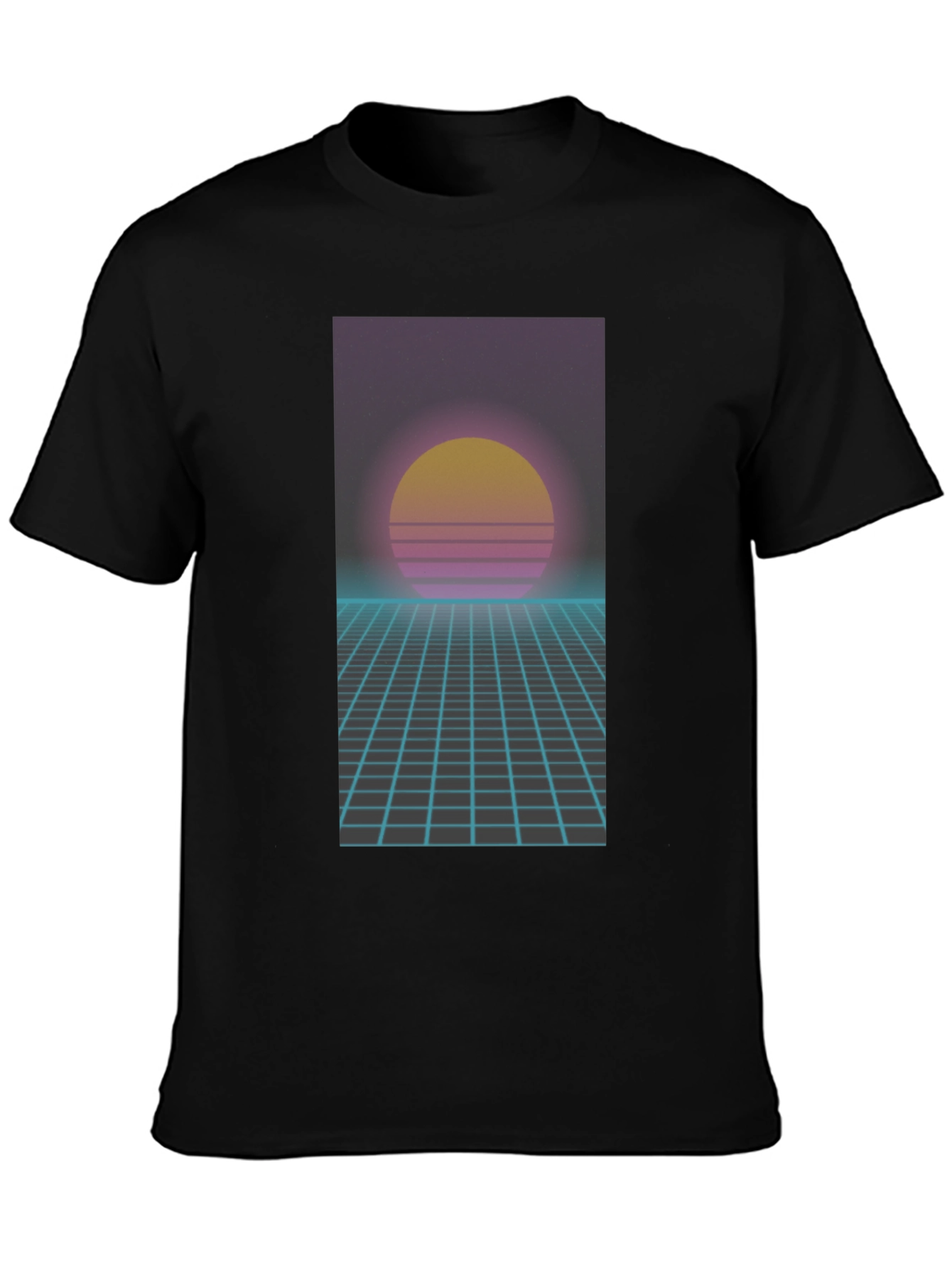 Retro Synthwave T-Shirt - 80s Sunset Grid