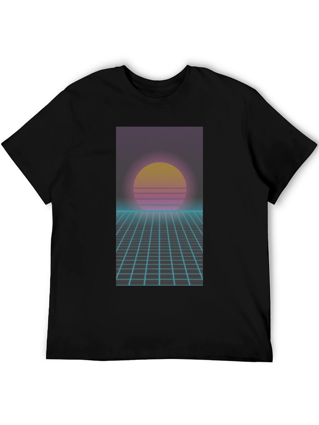 Retro Synthwave T-Shirt - 80s Sunset Grid