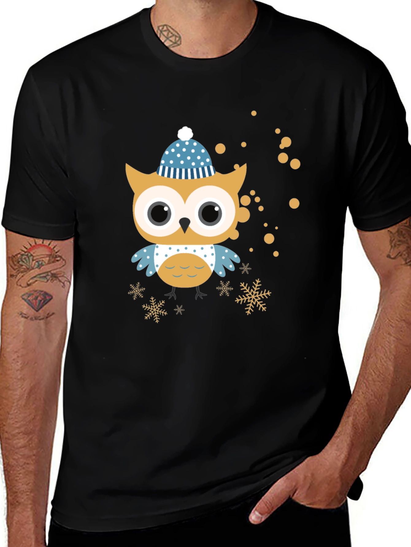 Festive Owl Graphic Tee - Winter Holiday Style