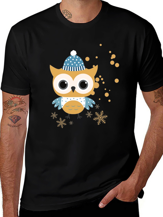 Festive Owl Graphic Tee - Winter Holiday Style