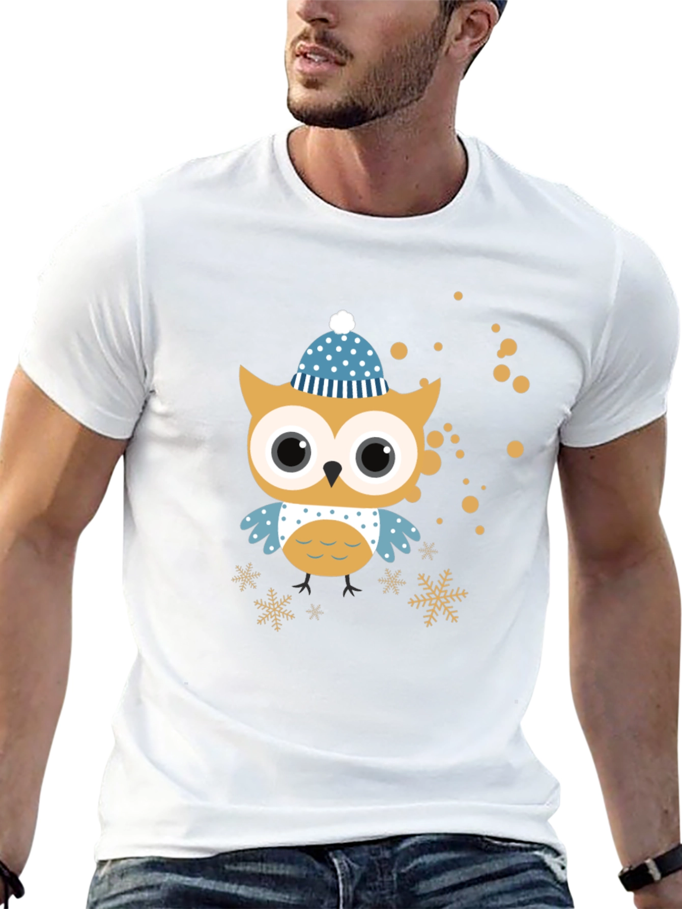 Festive Owl Graphic Tee - Winter Holiday Style