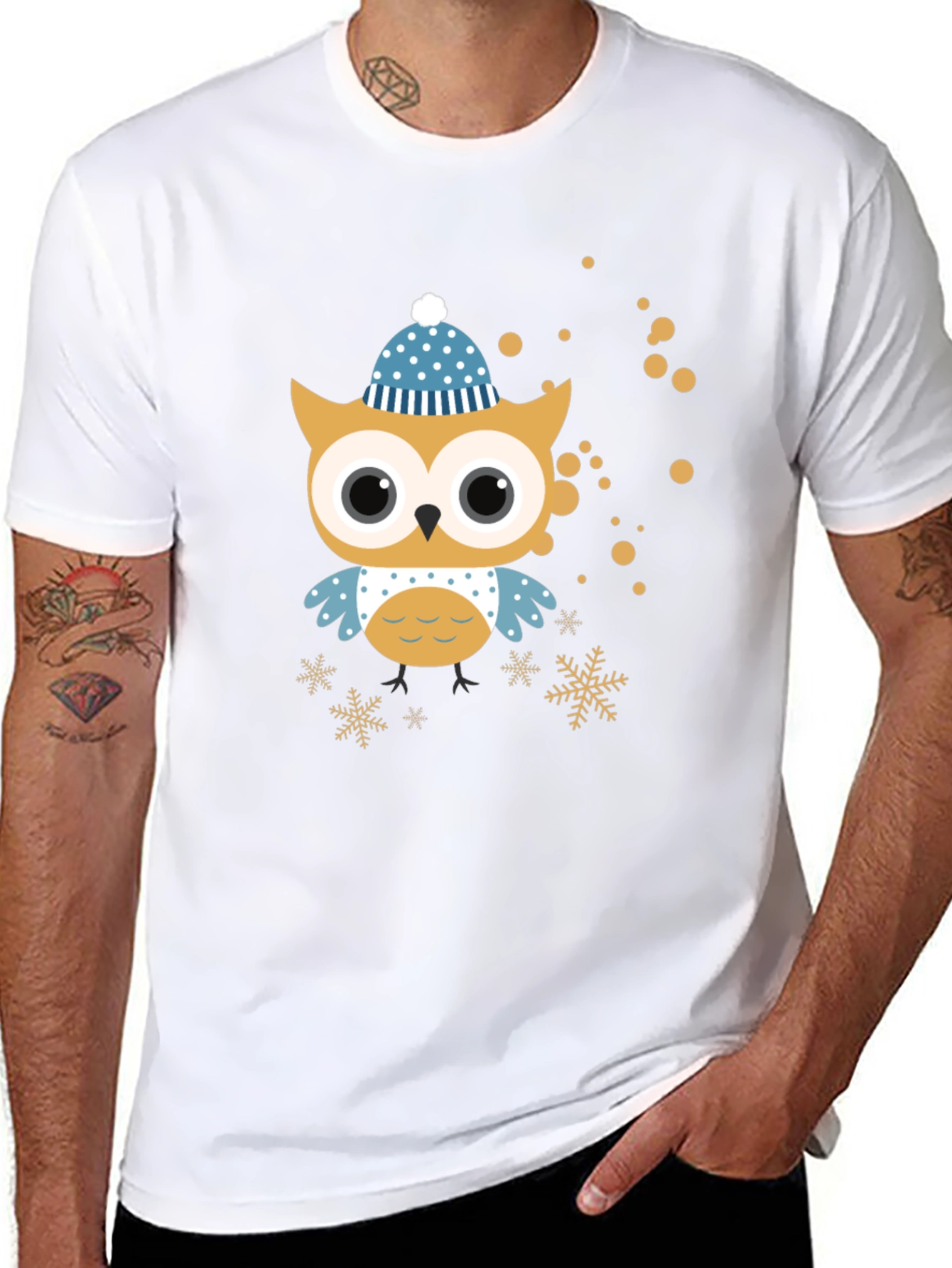 Festive Owl Graphic Tee - Winter Holiday Style