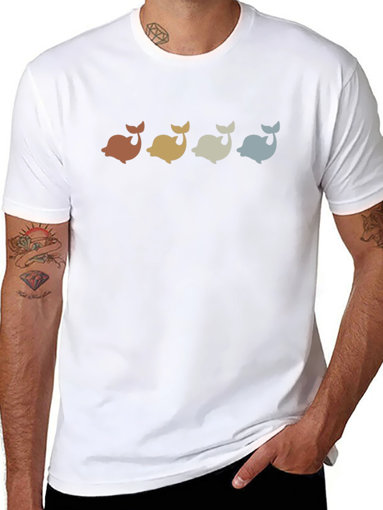 Retro Whale Graphic Tee - Black Casual T-Shirt