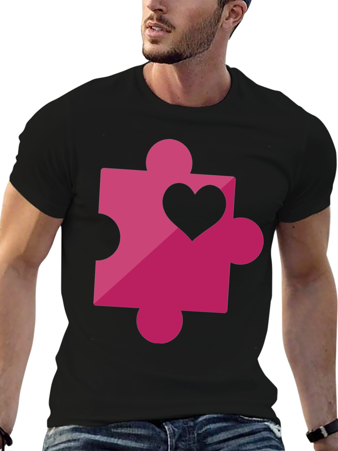 Love Puzzle Piece Graphic Tee - Black