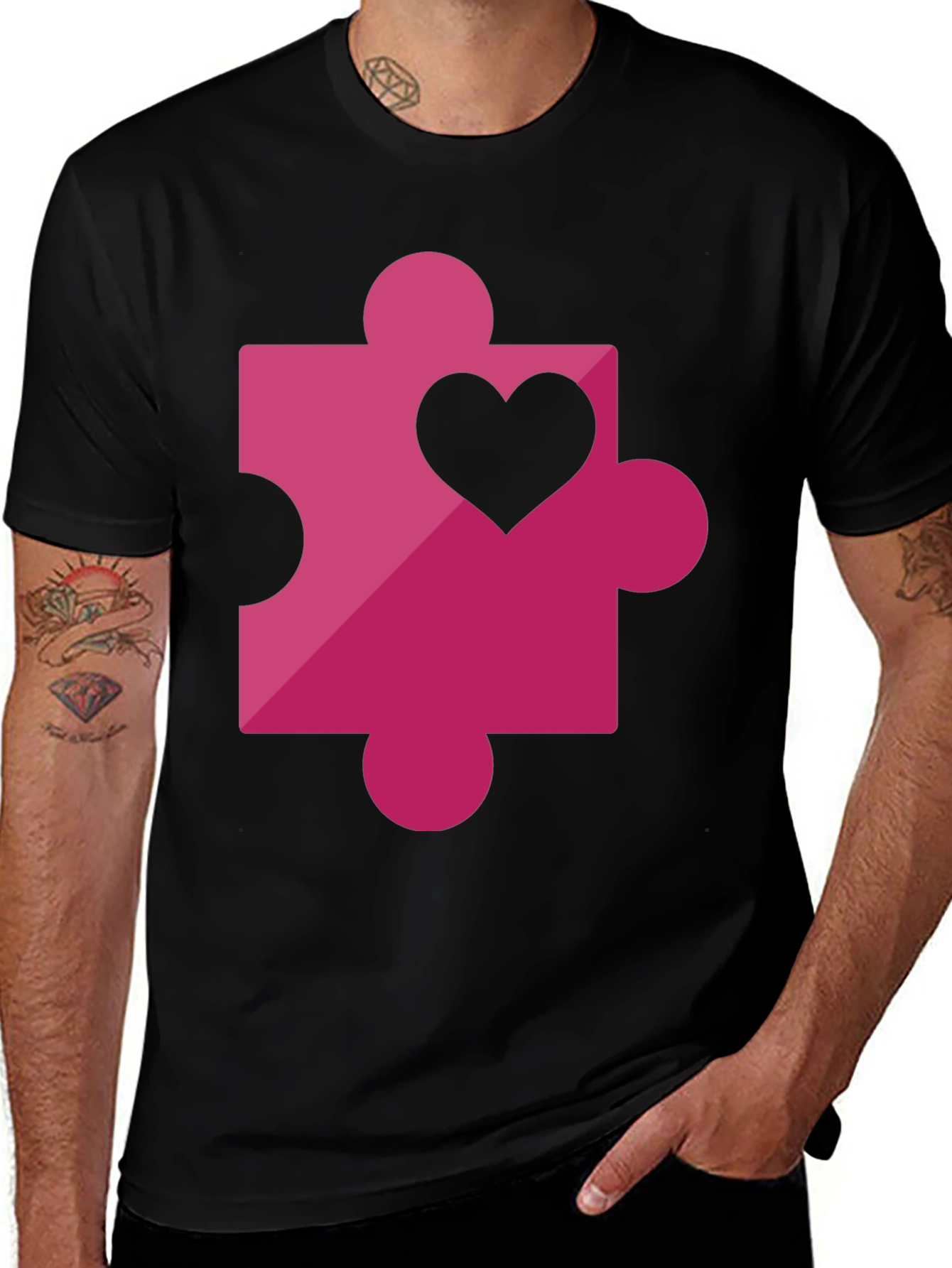 Love Puzzle Piece Graphic Tee - Black