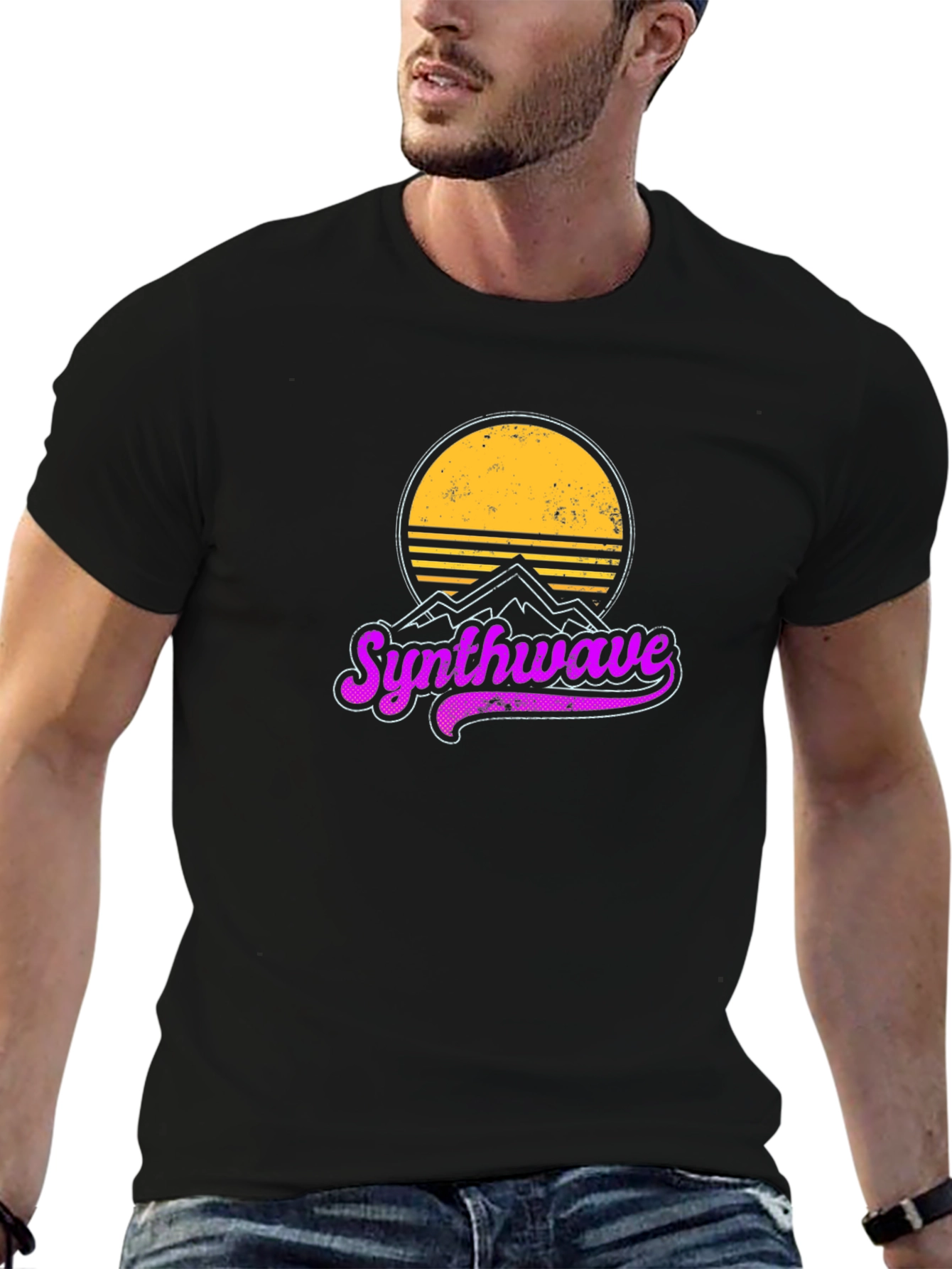 Synthwave Retro Graphic T-Shirt - Black Cotton Tee