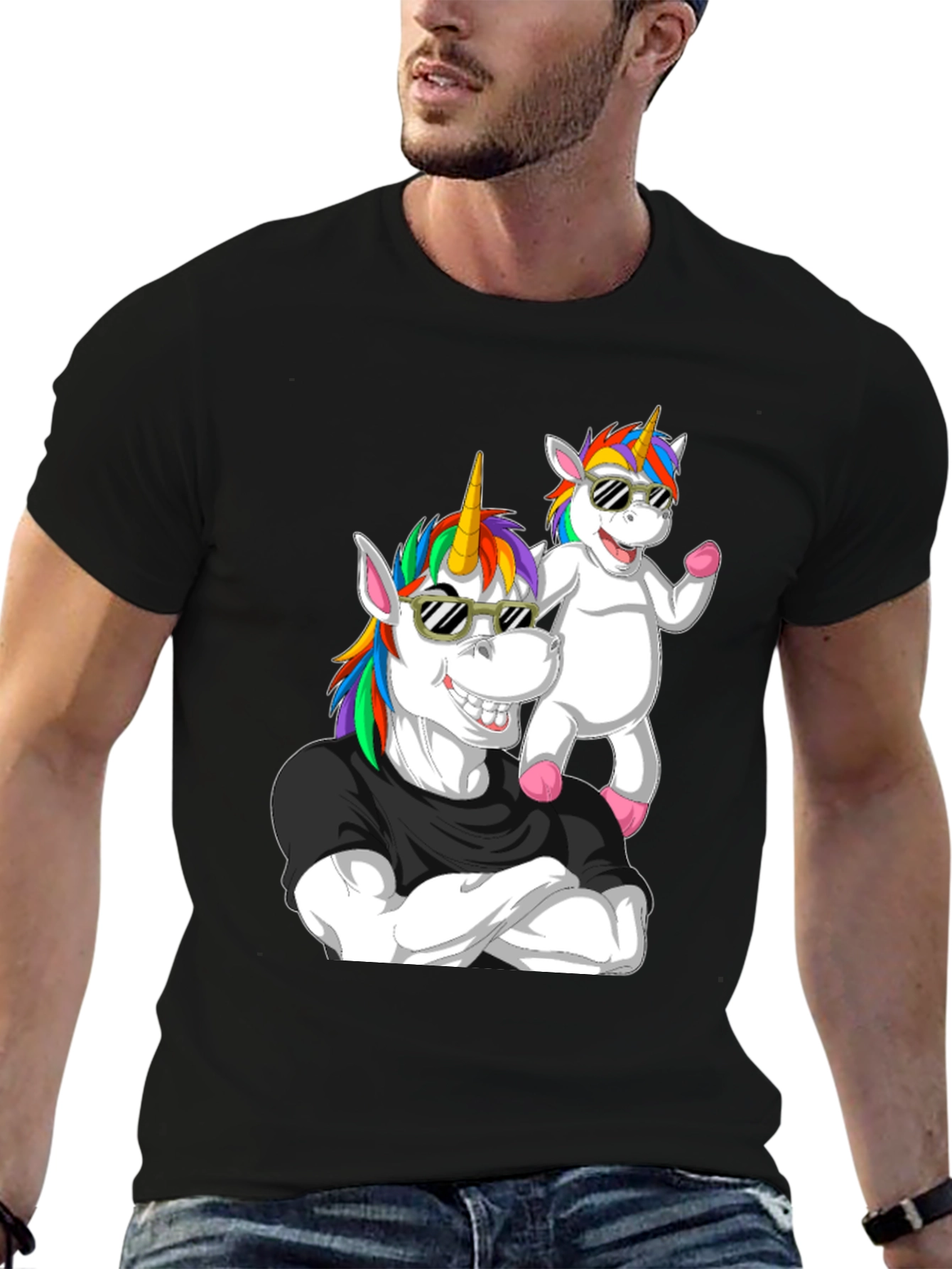 Unicorn Dad Black Graphic T-Shirt