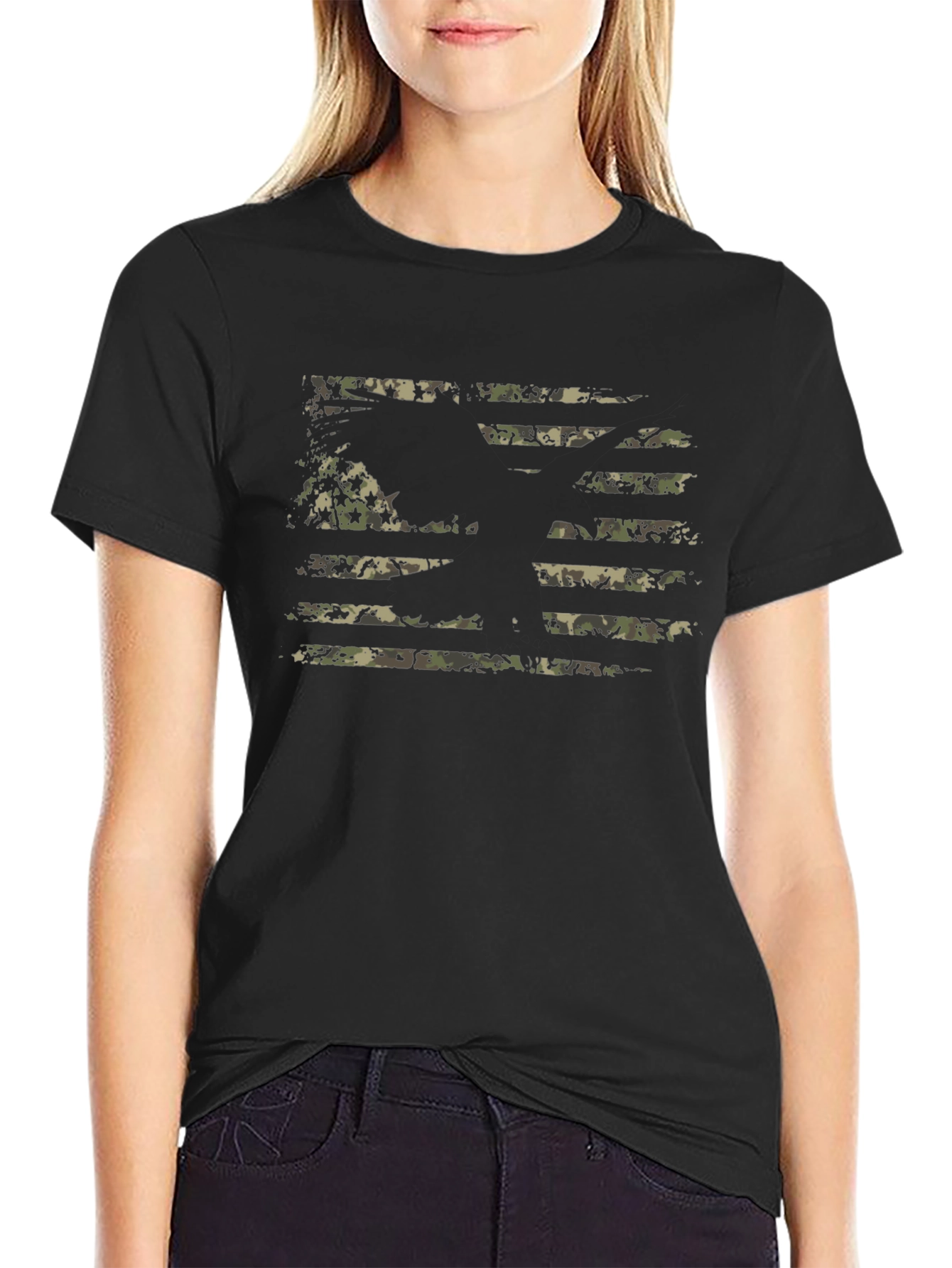 Camouflage American Flag Graphic Tee - Patriotic Style
