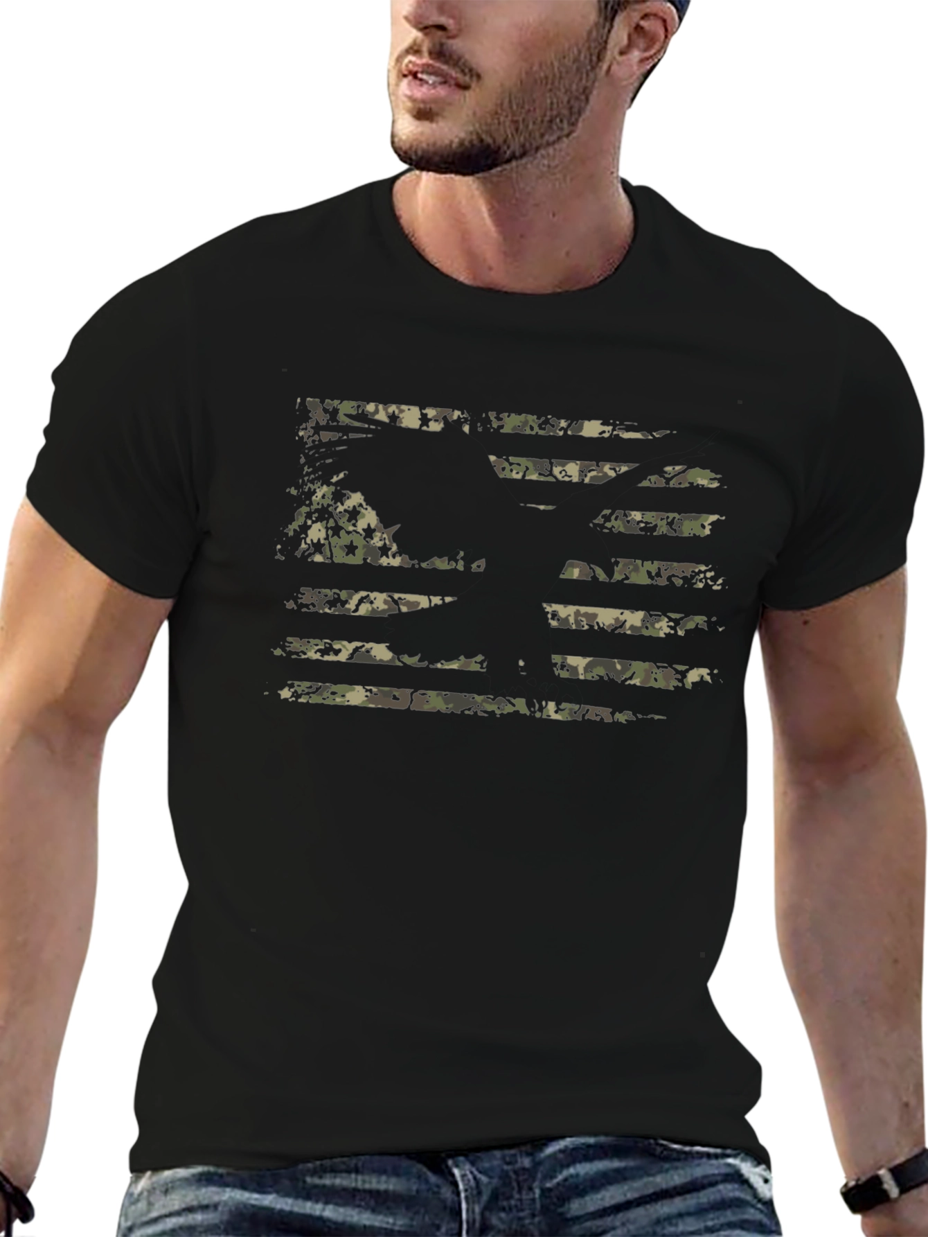 Camouflage American Flag Graphic Tee - Patriotic Style
