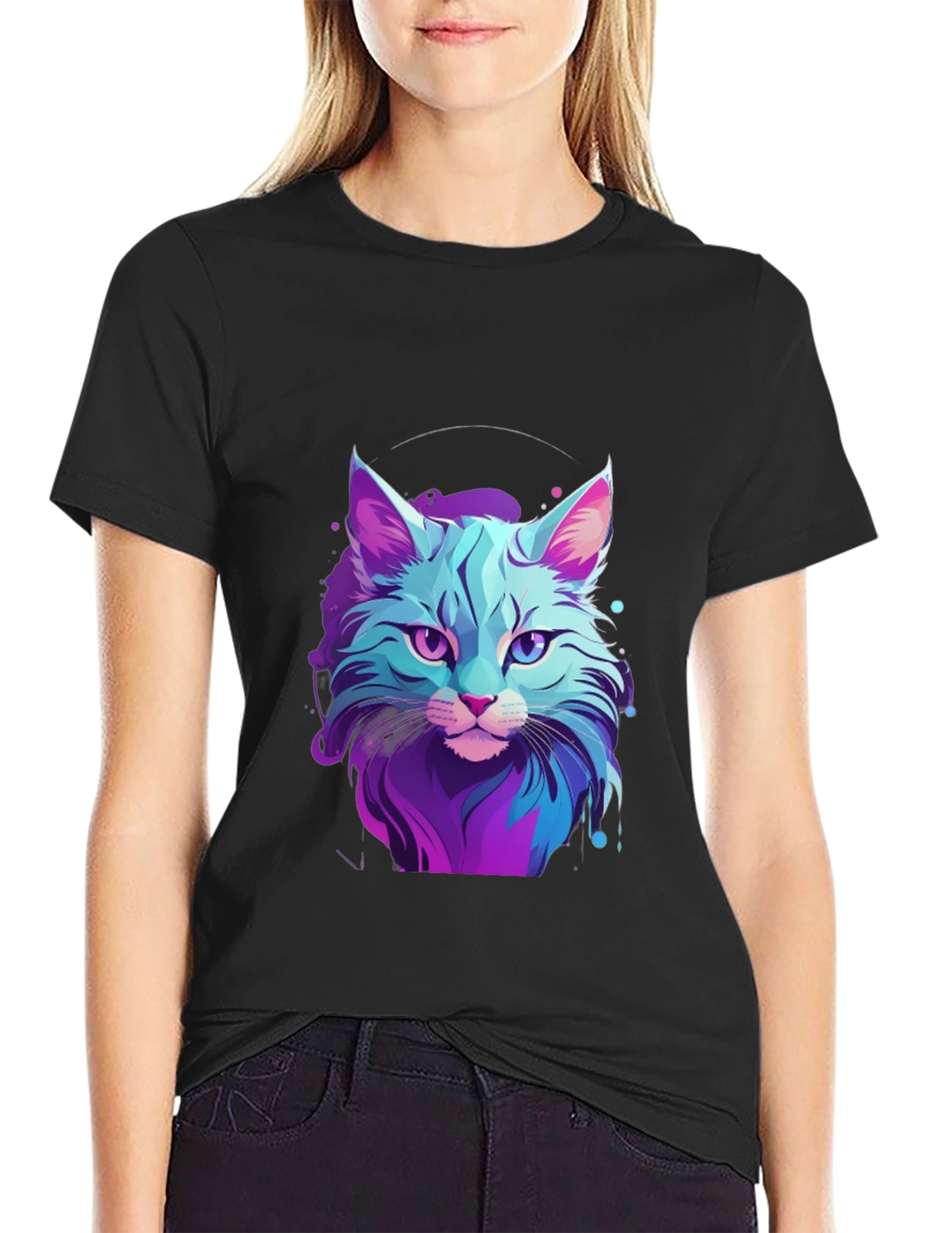 Neon Cat Graphic Tee - Stylish Mens Black T-Shirt