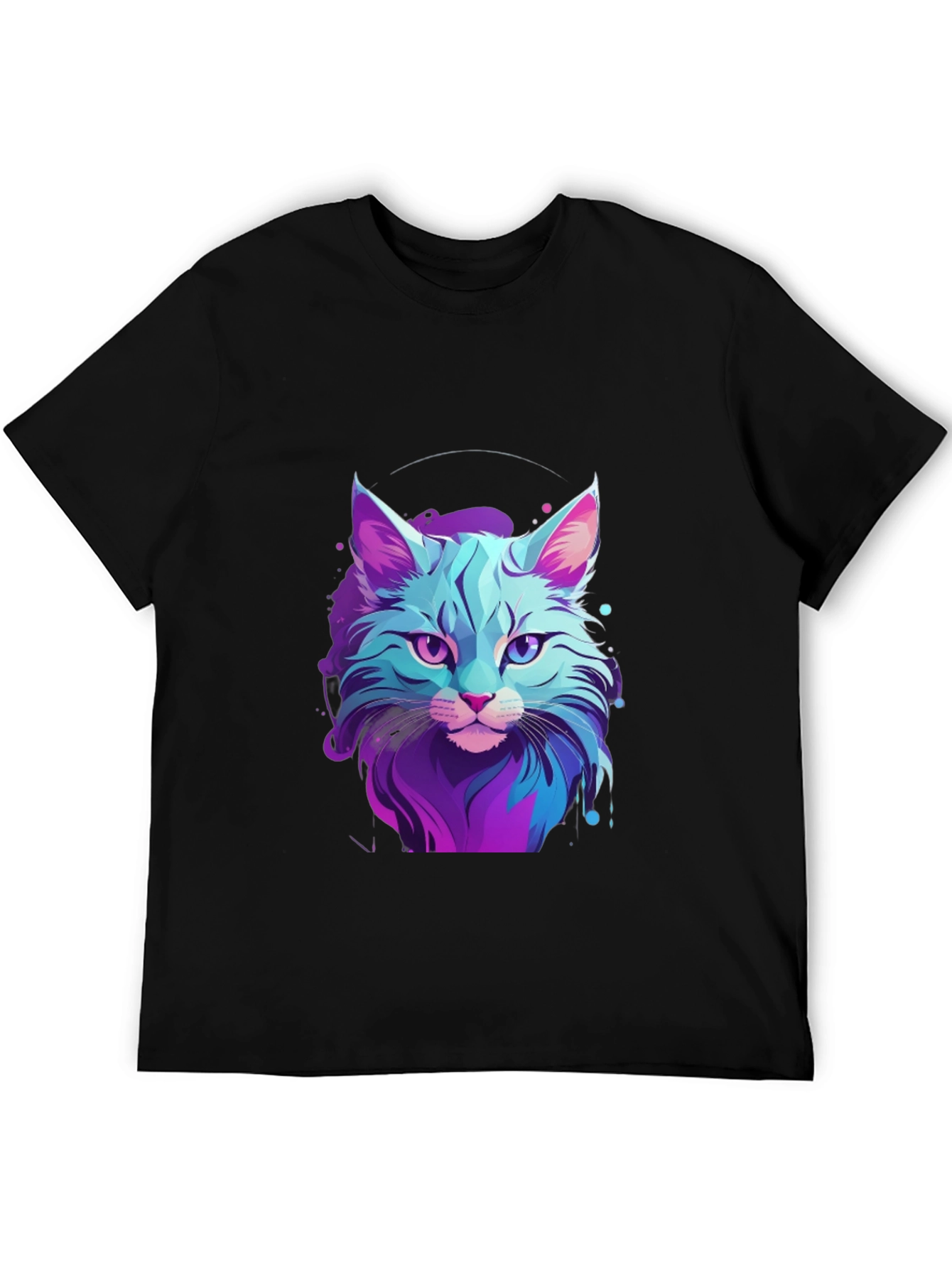 Neon Cat Graphic Tee - Stylish Mens Black T-Shirt