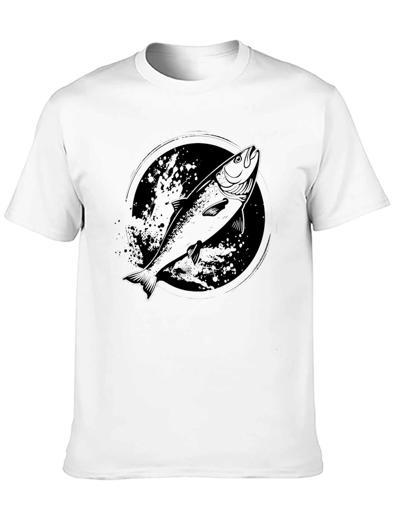 Mens Black Salmon Graphic T-Shirt