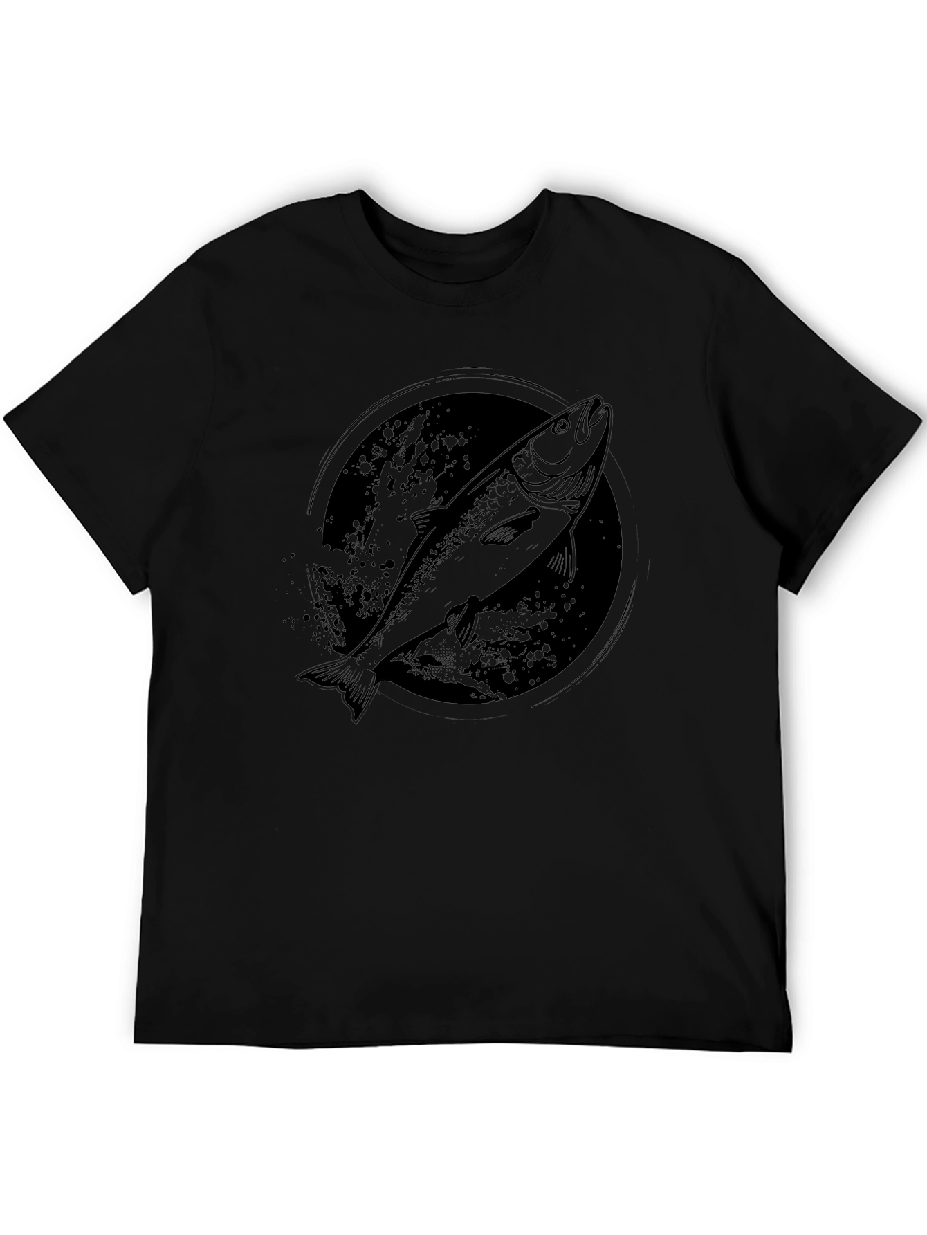 Mens Black Salmon Graphic T-Shirt