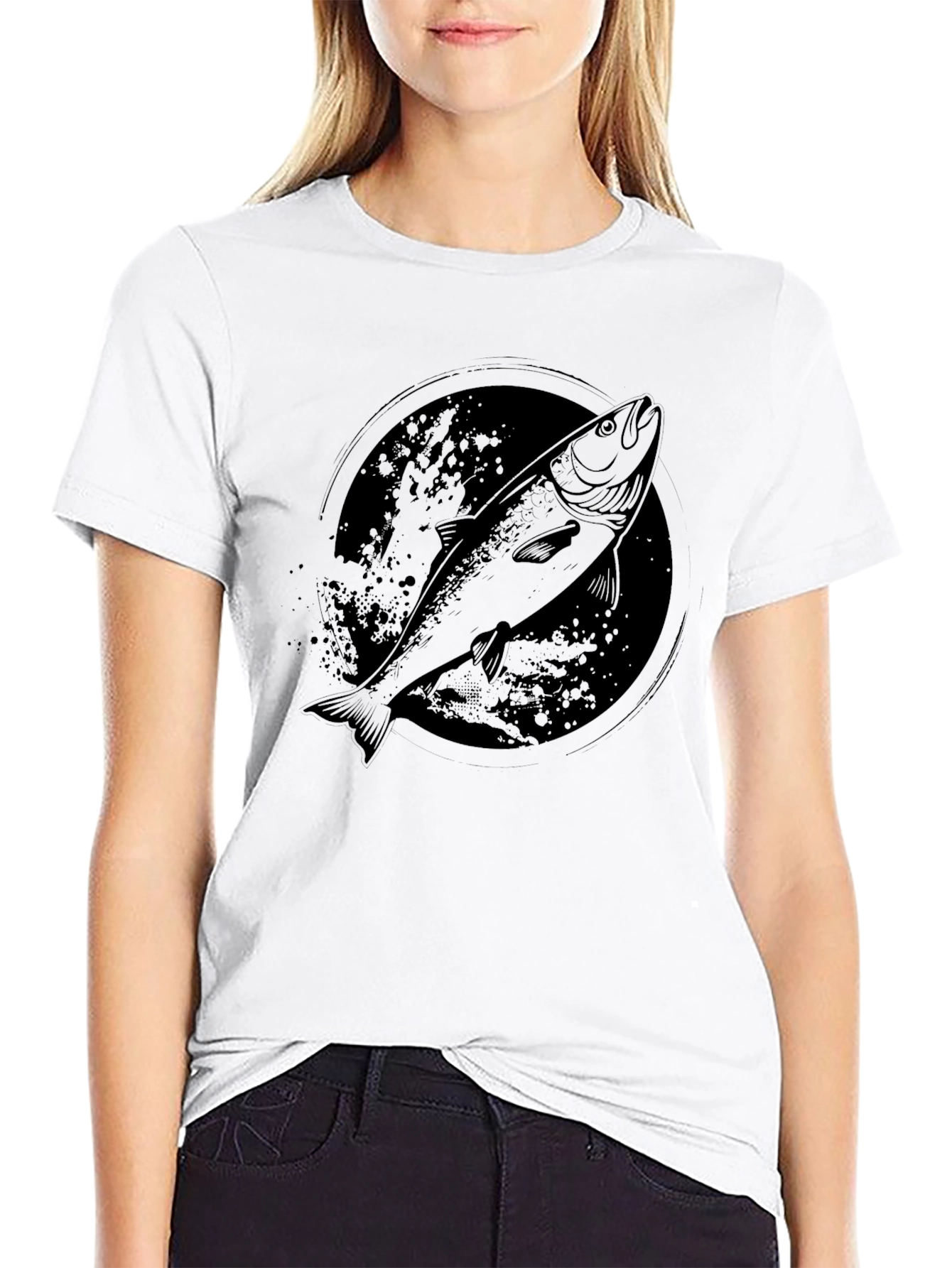 Mens Black Salmon Graphic T-Shirt