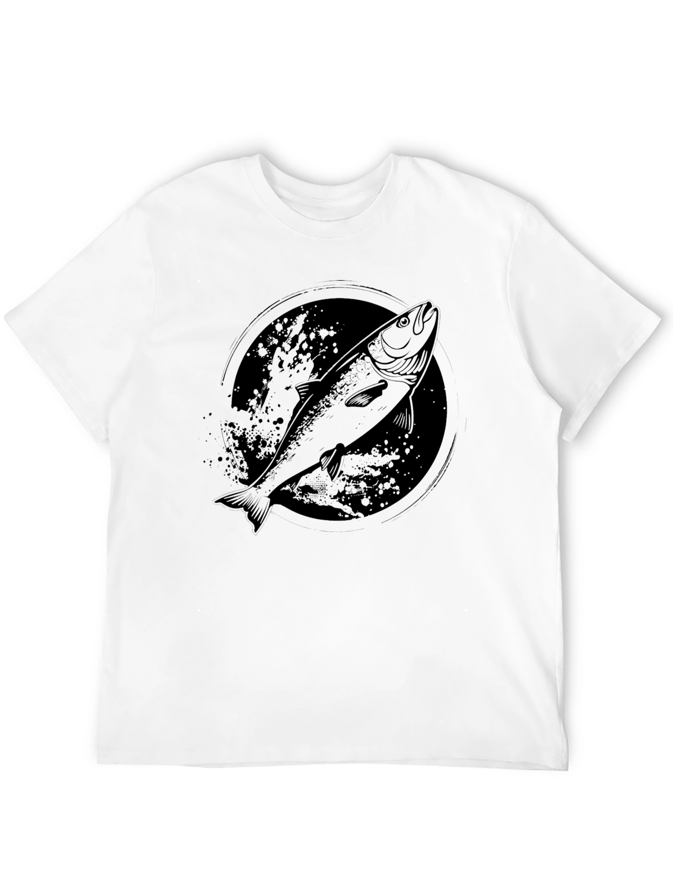 Mens Black Salmon Graphic T-Shirt