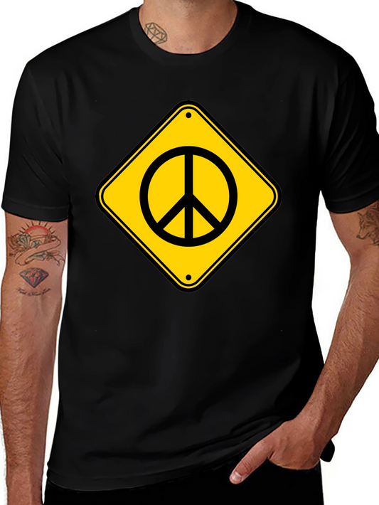 Peace Sign Road Sign Black T-Shirt