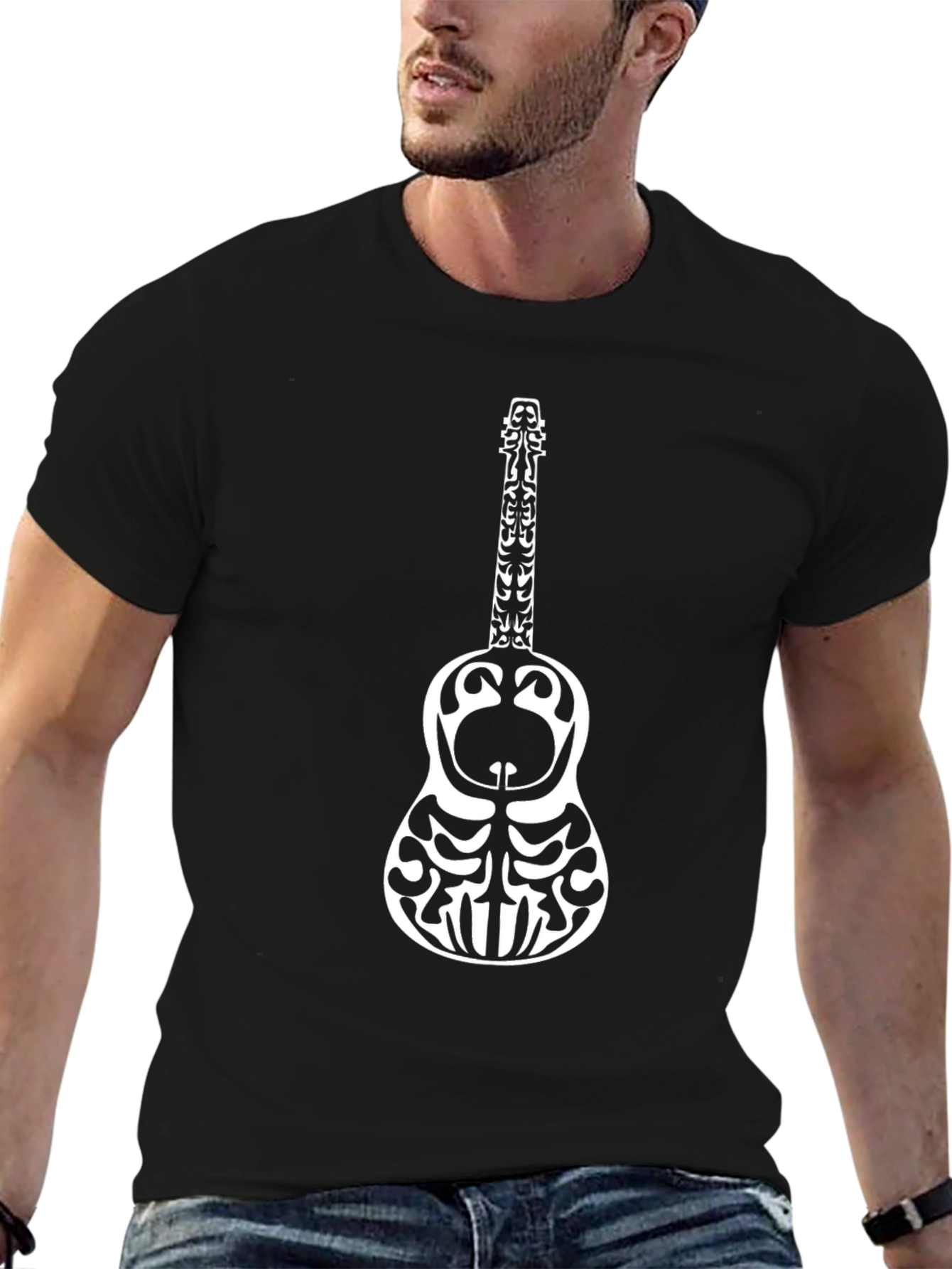 Tribal Guitar Graphic Tee - Stylish Music Lover Shirt