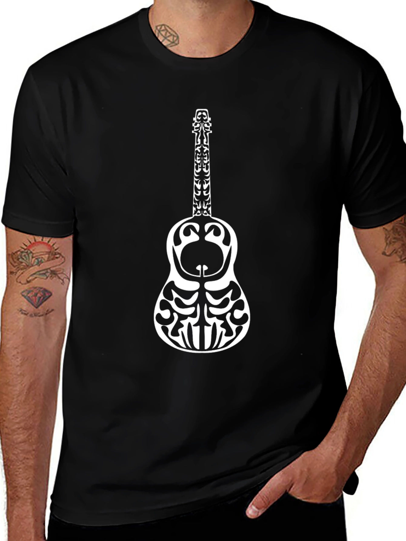 Tribal Guitar Graphic Tee - Stylish Music Lover Shirt