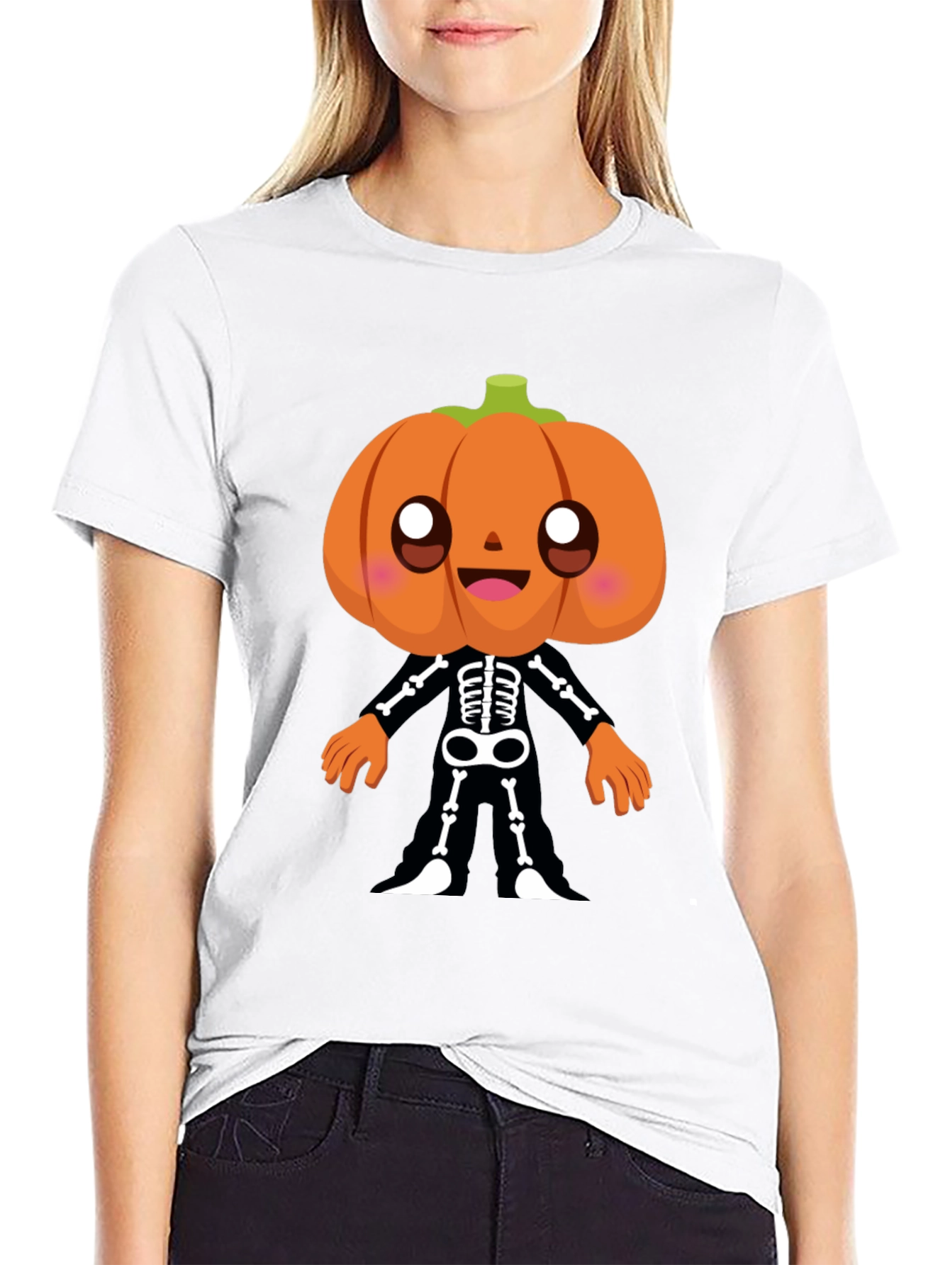 Pumpkin Skeleton Graphic Tee - Halloween Fun!