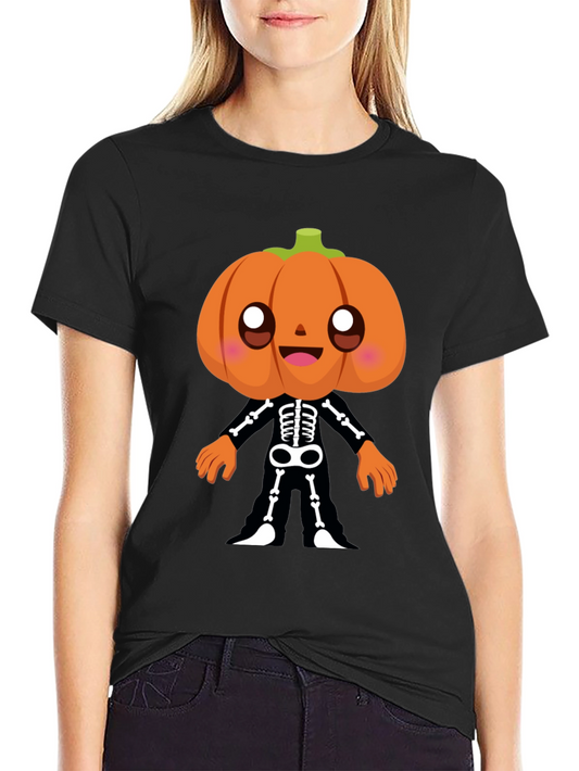 Pumpkin Skeleton Graphic Tee - Halloween Fun!