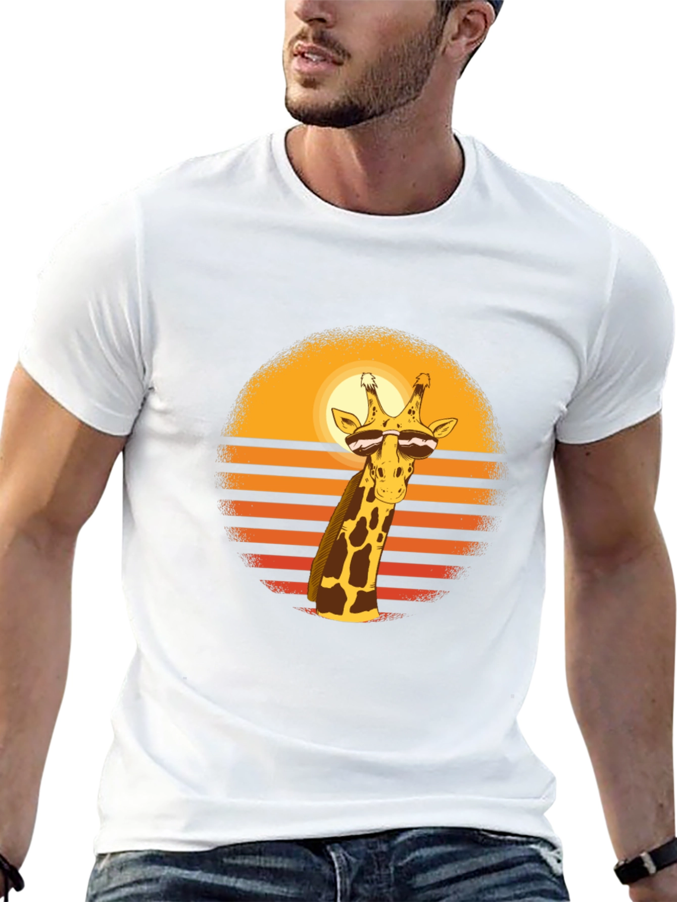 Cool Giraffe Sunset Graphic Tee - Black Cotton Blend