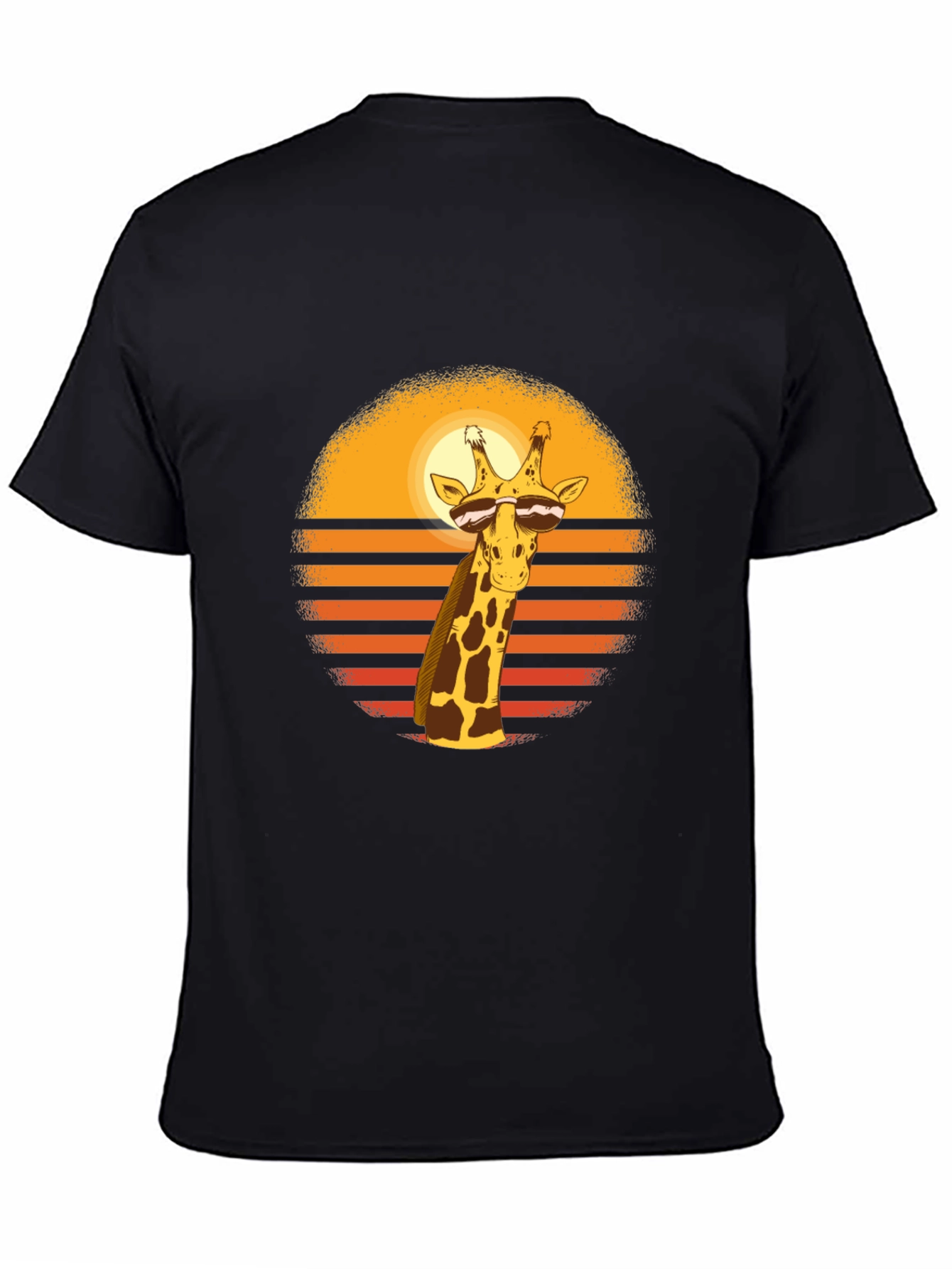 Cool Giraffe Sunset Graphic Tee - Black Cotton Blend