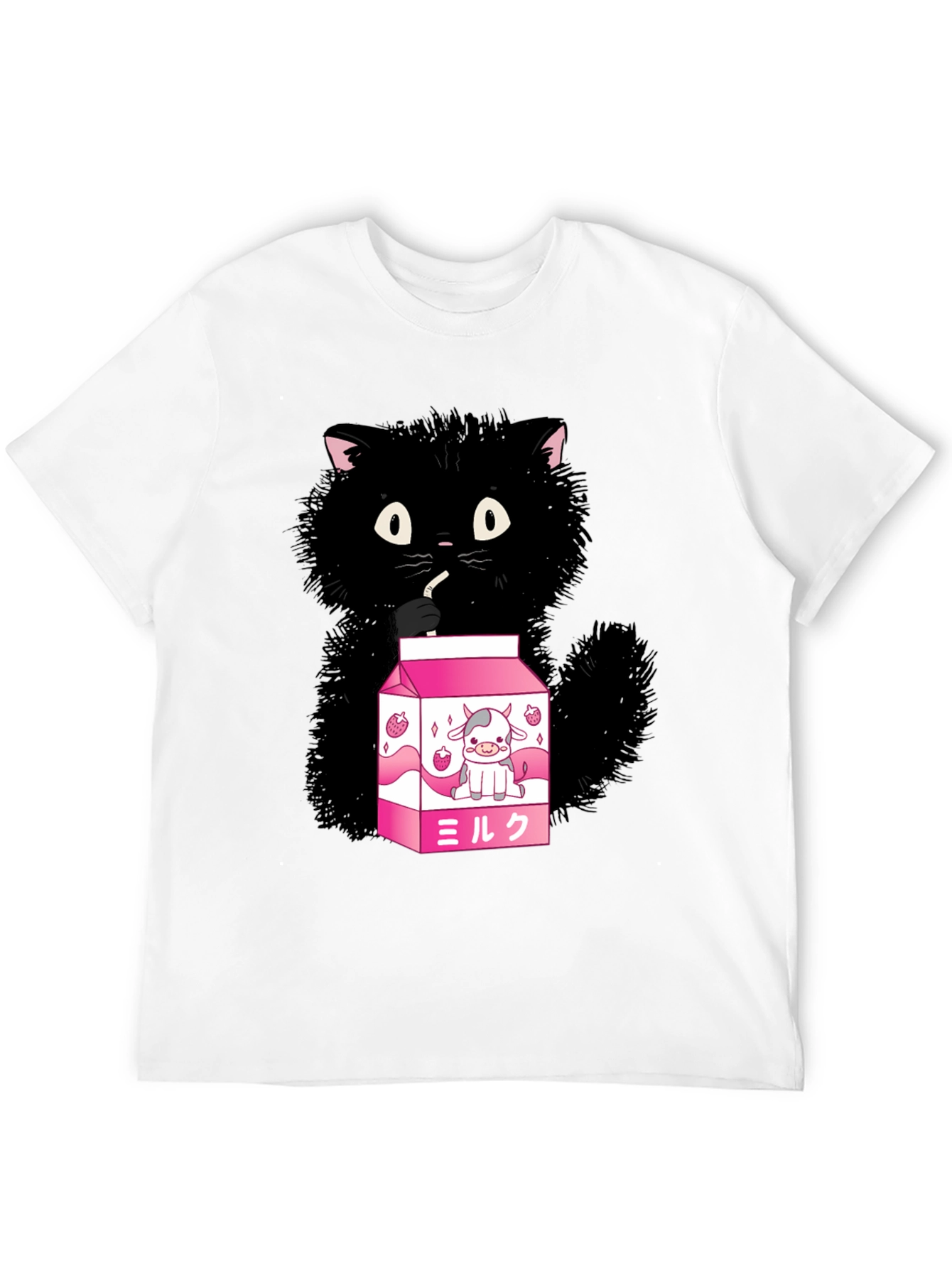 Cute Cat Drinking Milk T-Shirt - Kawaii Style